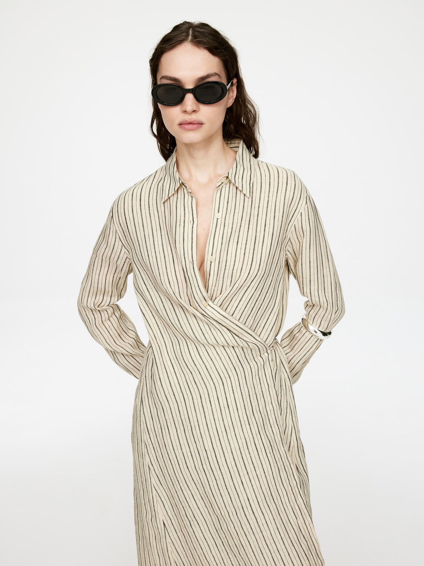 Wrap-Detail Linen Dress