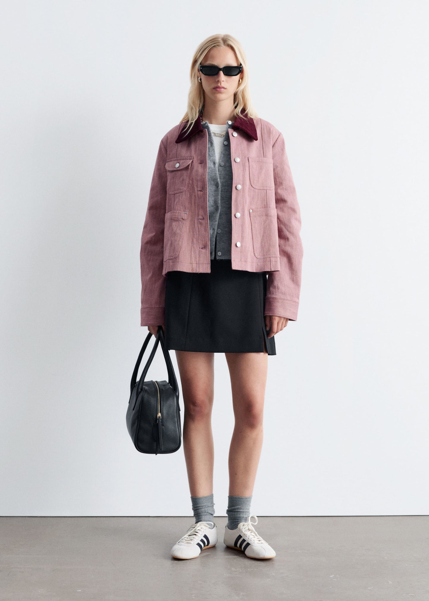 Contrast-Collar A-line Jacket