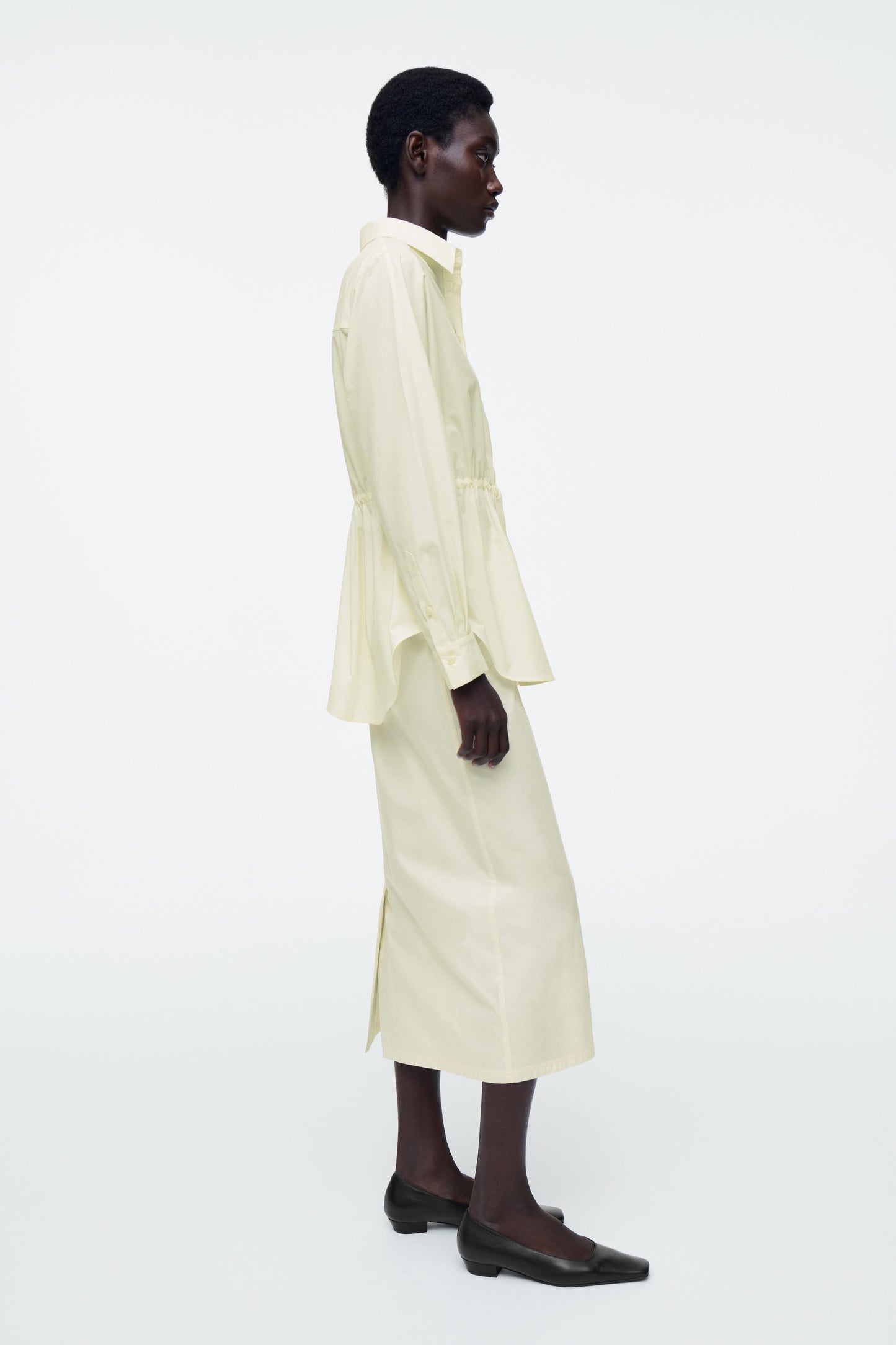 Cotton drawstring midi skirt