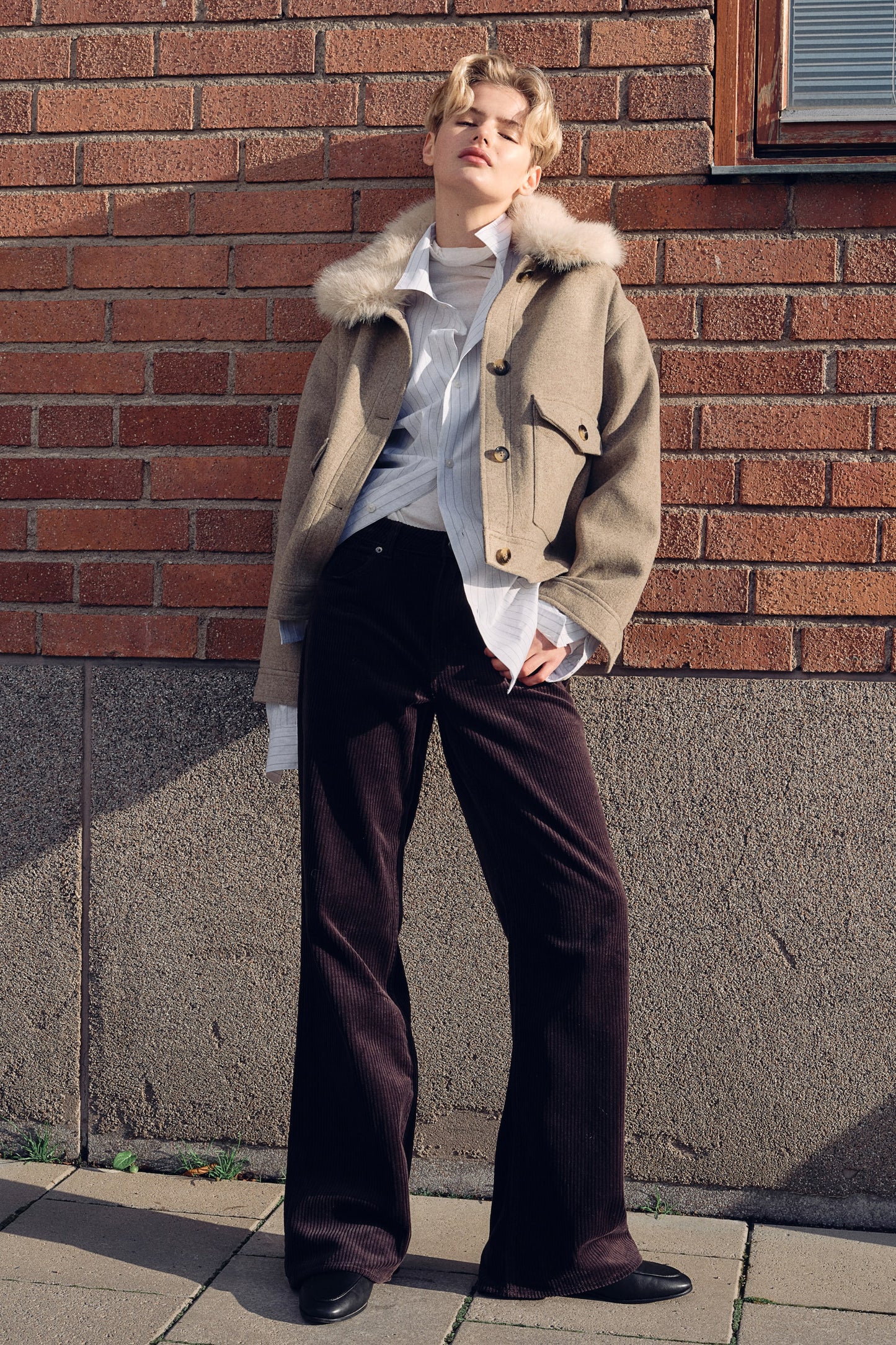 Fluffy-collar twill jacket