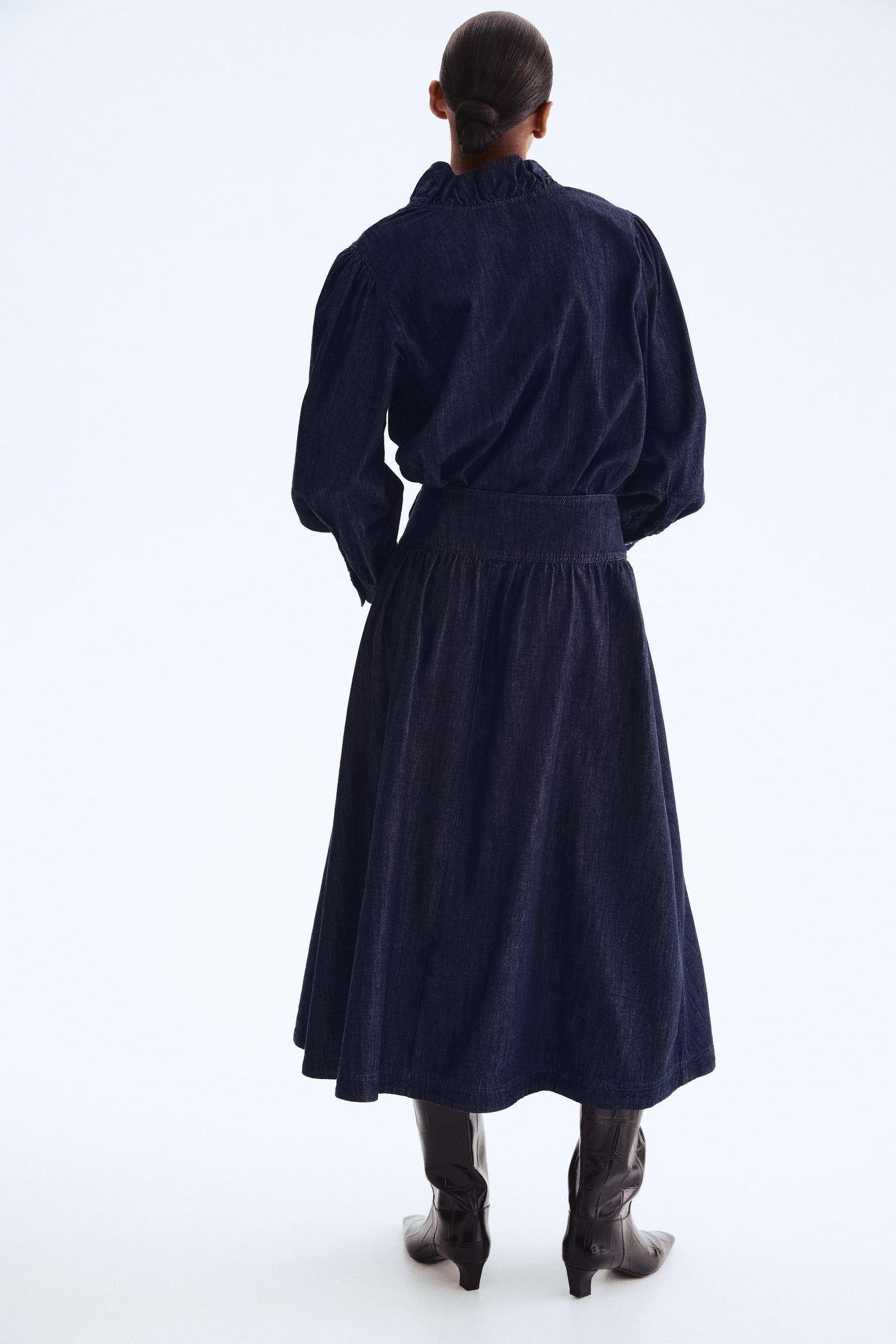 Flared denim skirt