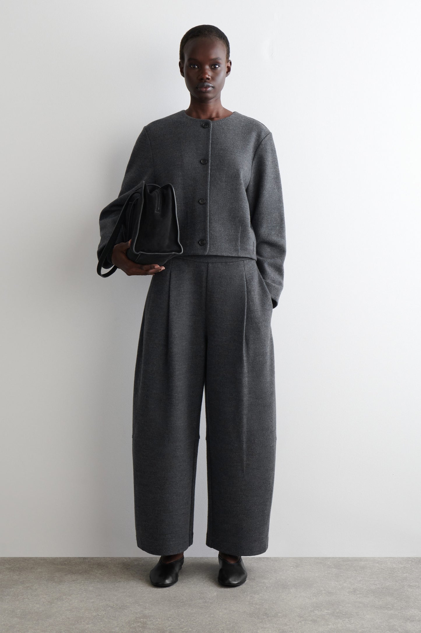 Boiled-Wool Barrel-Leg Trousers