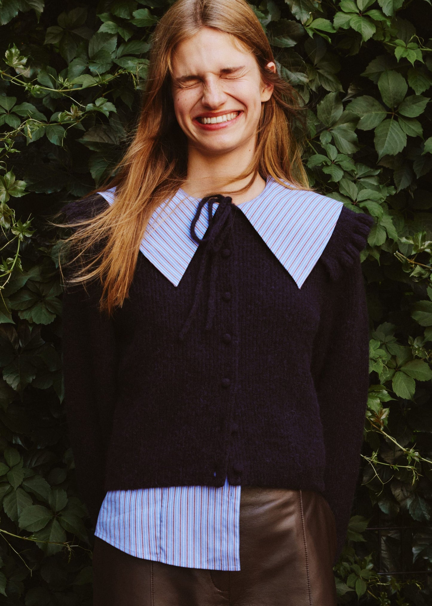 Oversized Collar Striped Shirt