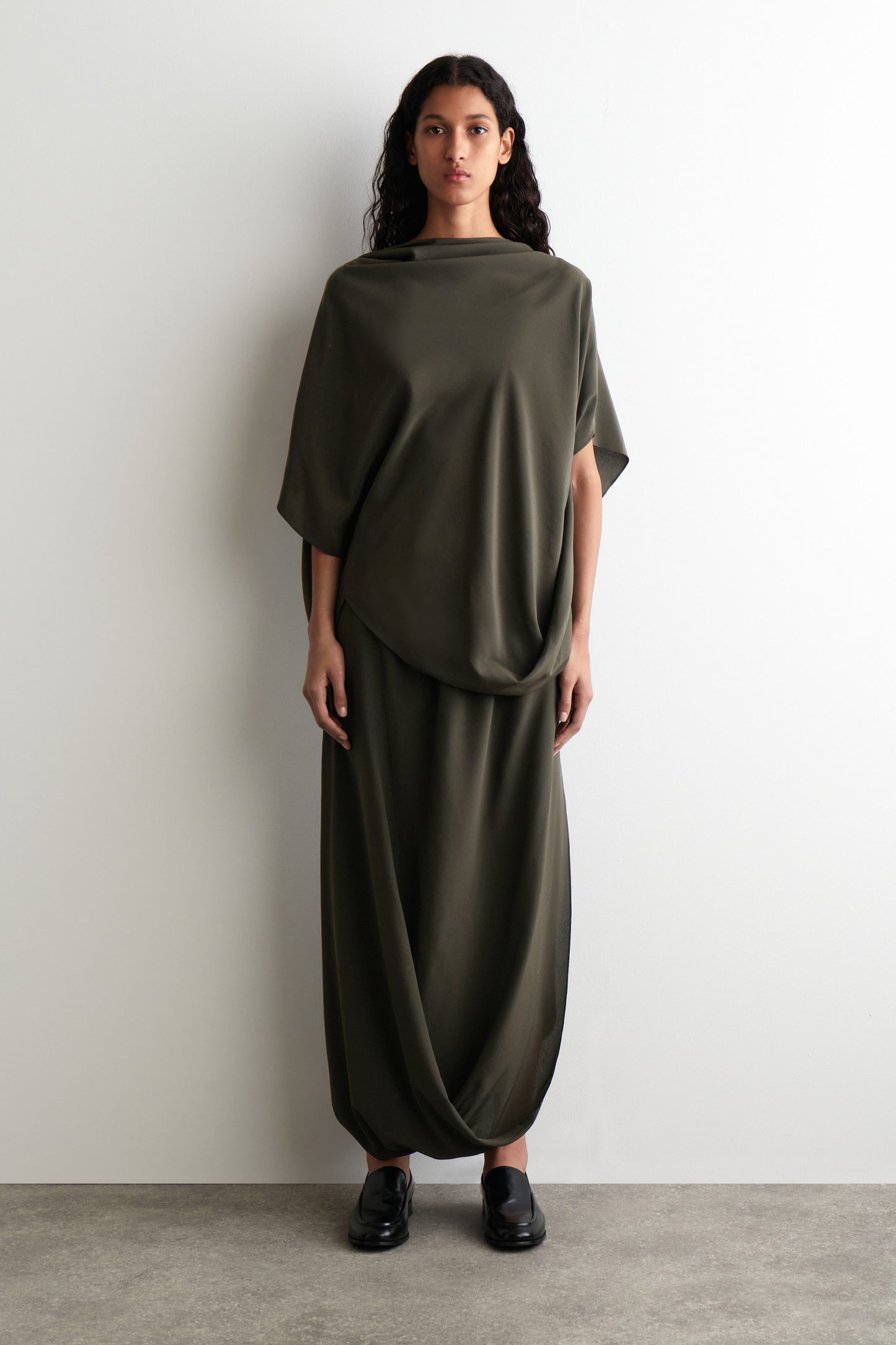 Draped Silk Midi Skirt