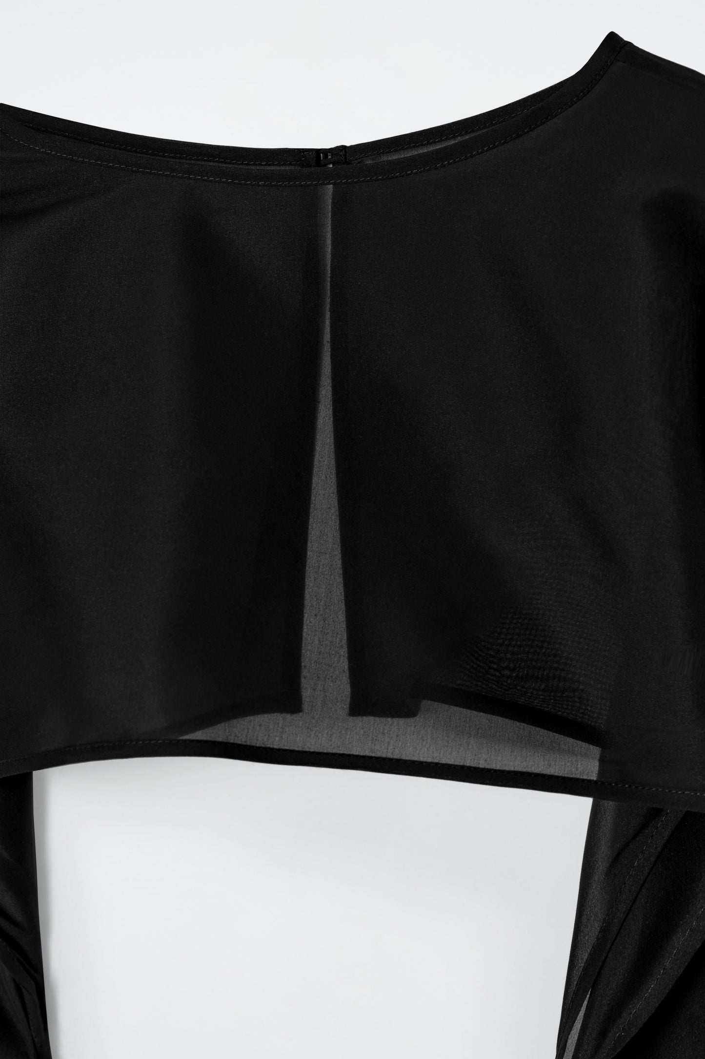Balloon-sleeve sheer silk hybrid