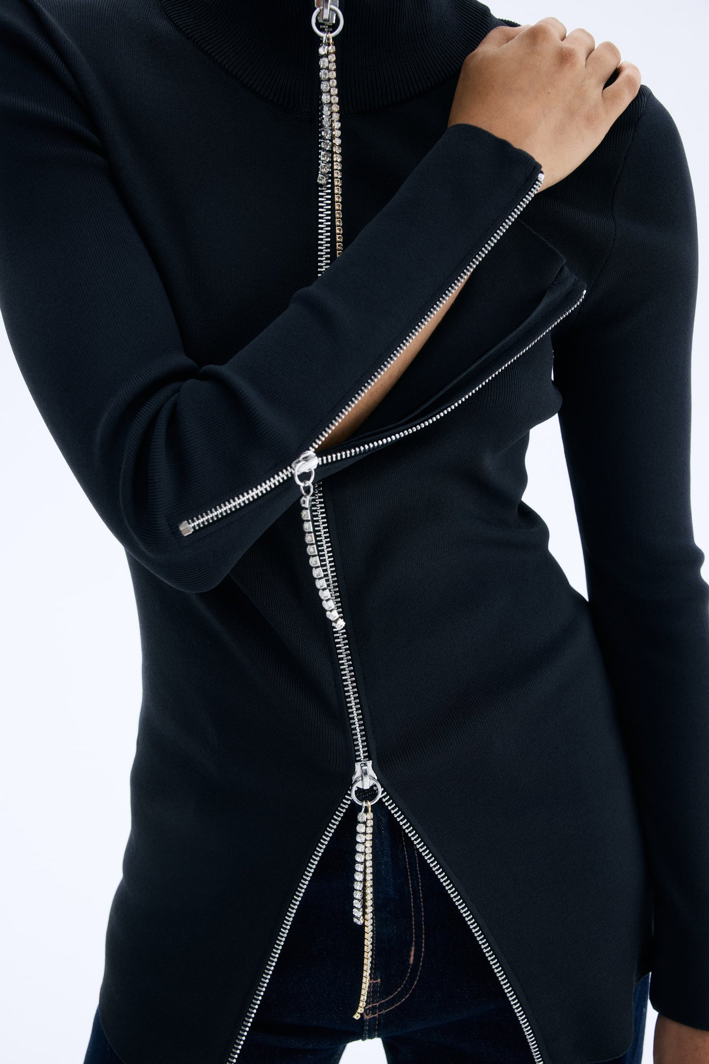 Rhinestone-detail zip-through top