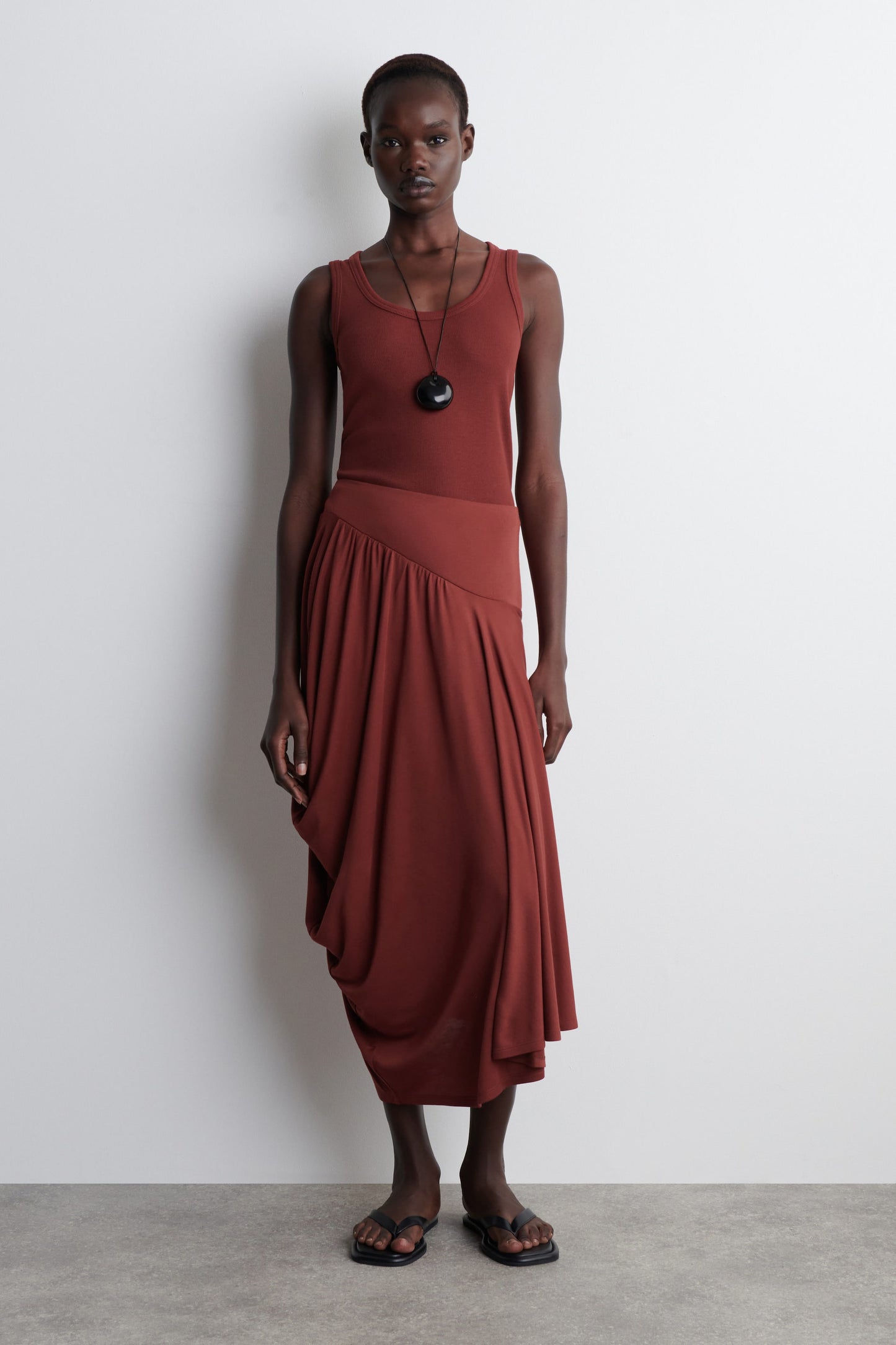 Asymmetric Draped Midi Skirt
