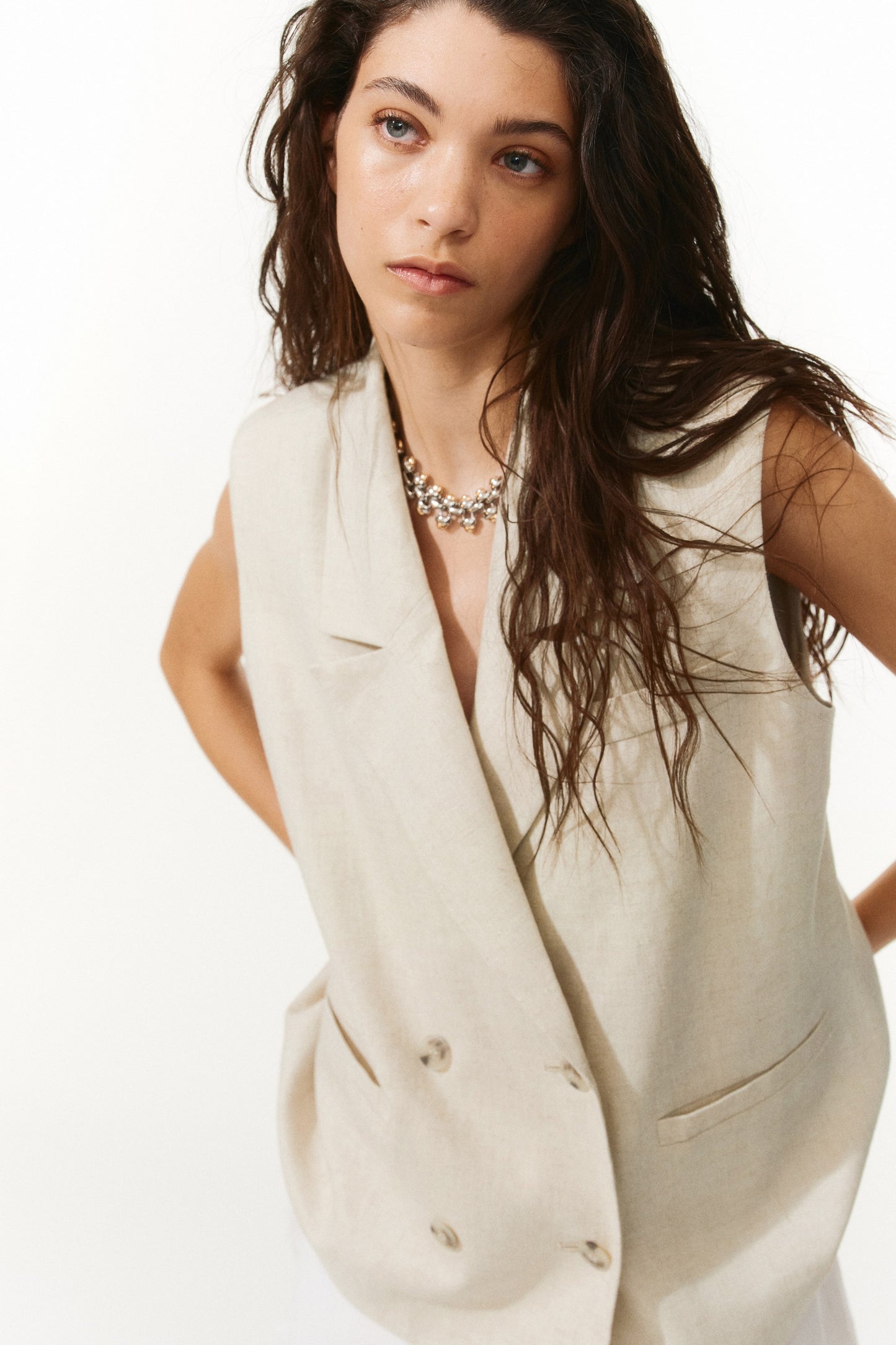 Linen-blend waistcoat