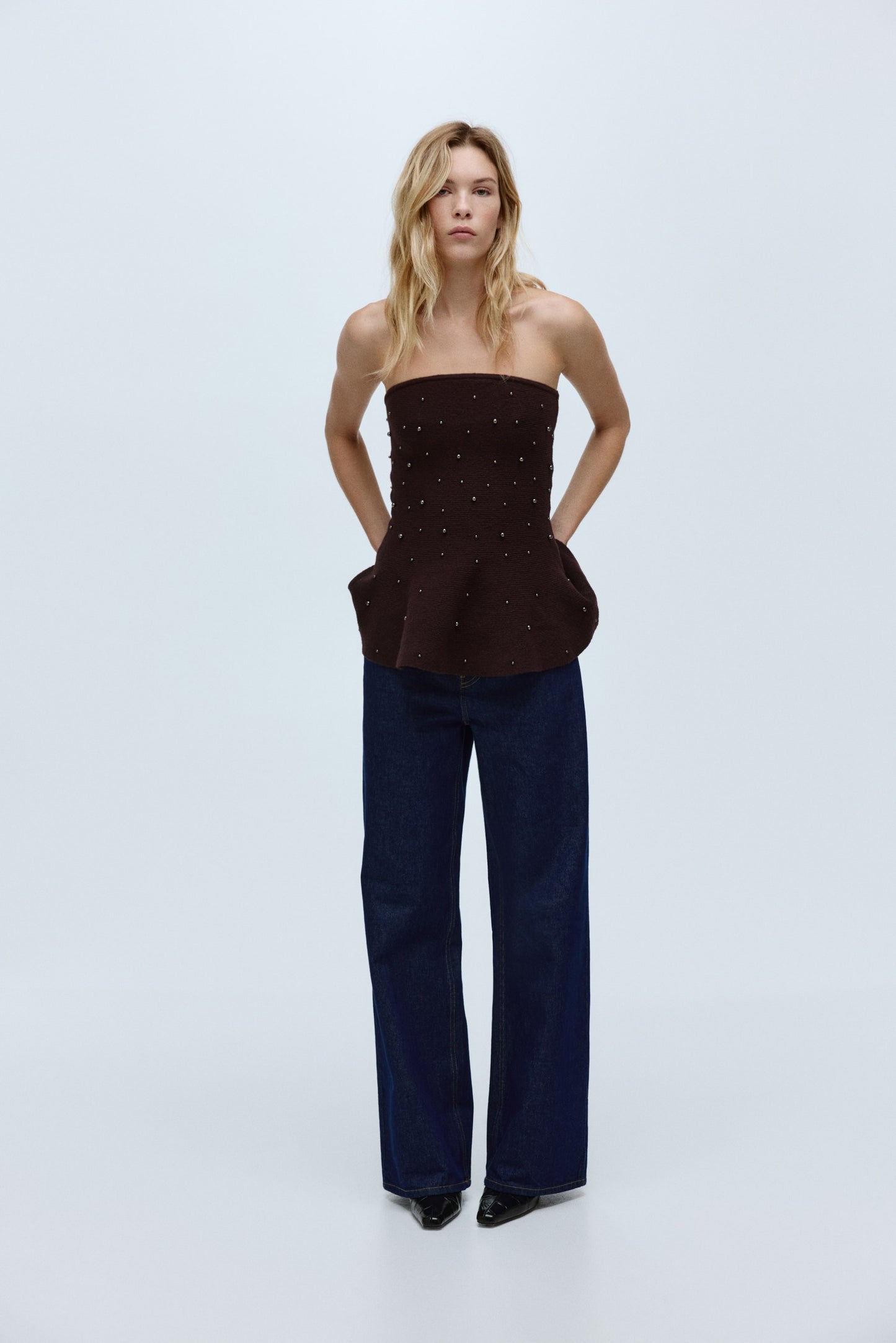 Bead-embellished bandeau top