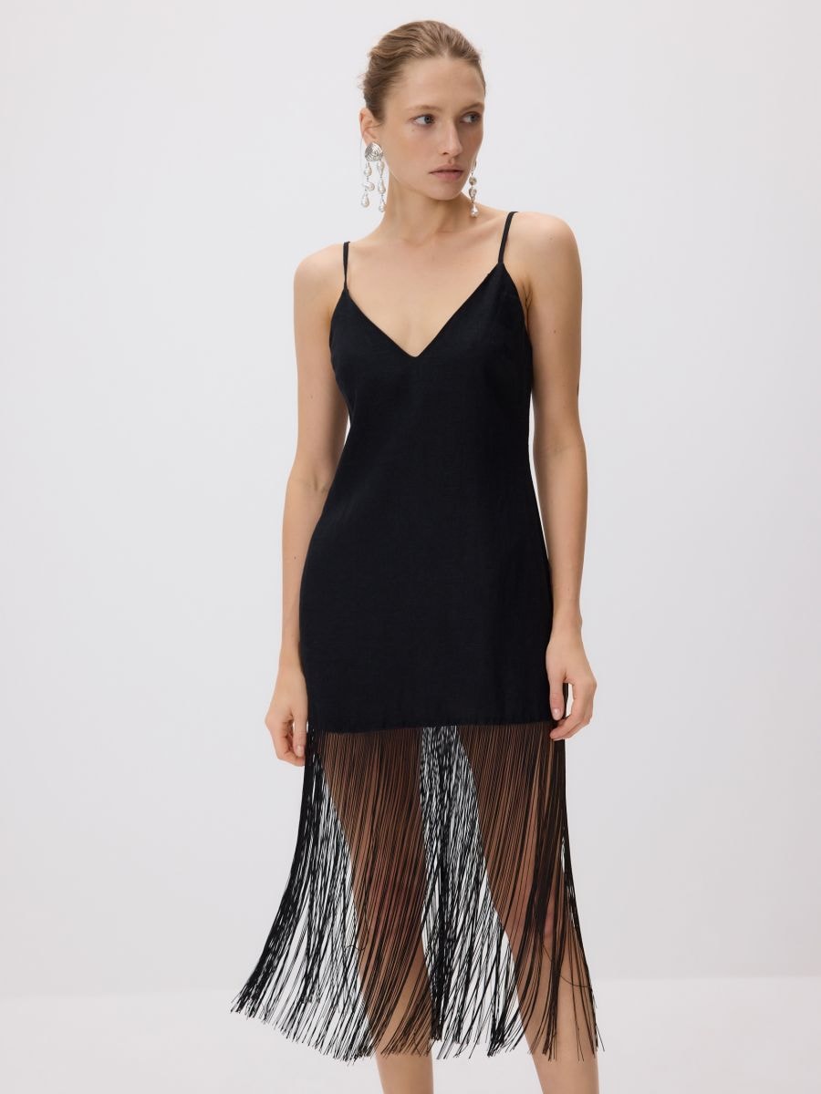 Linen dress with fringes