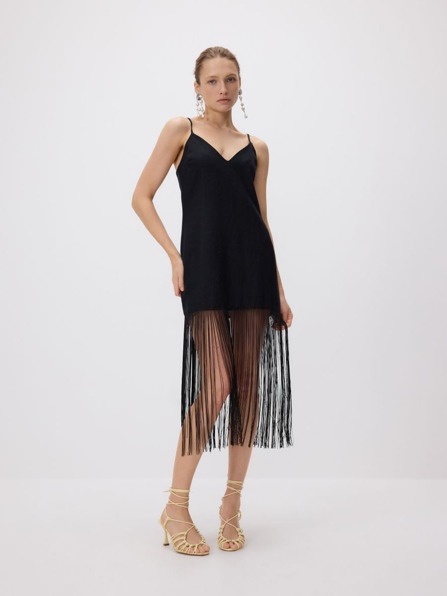 Linen dress with fringes