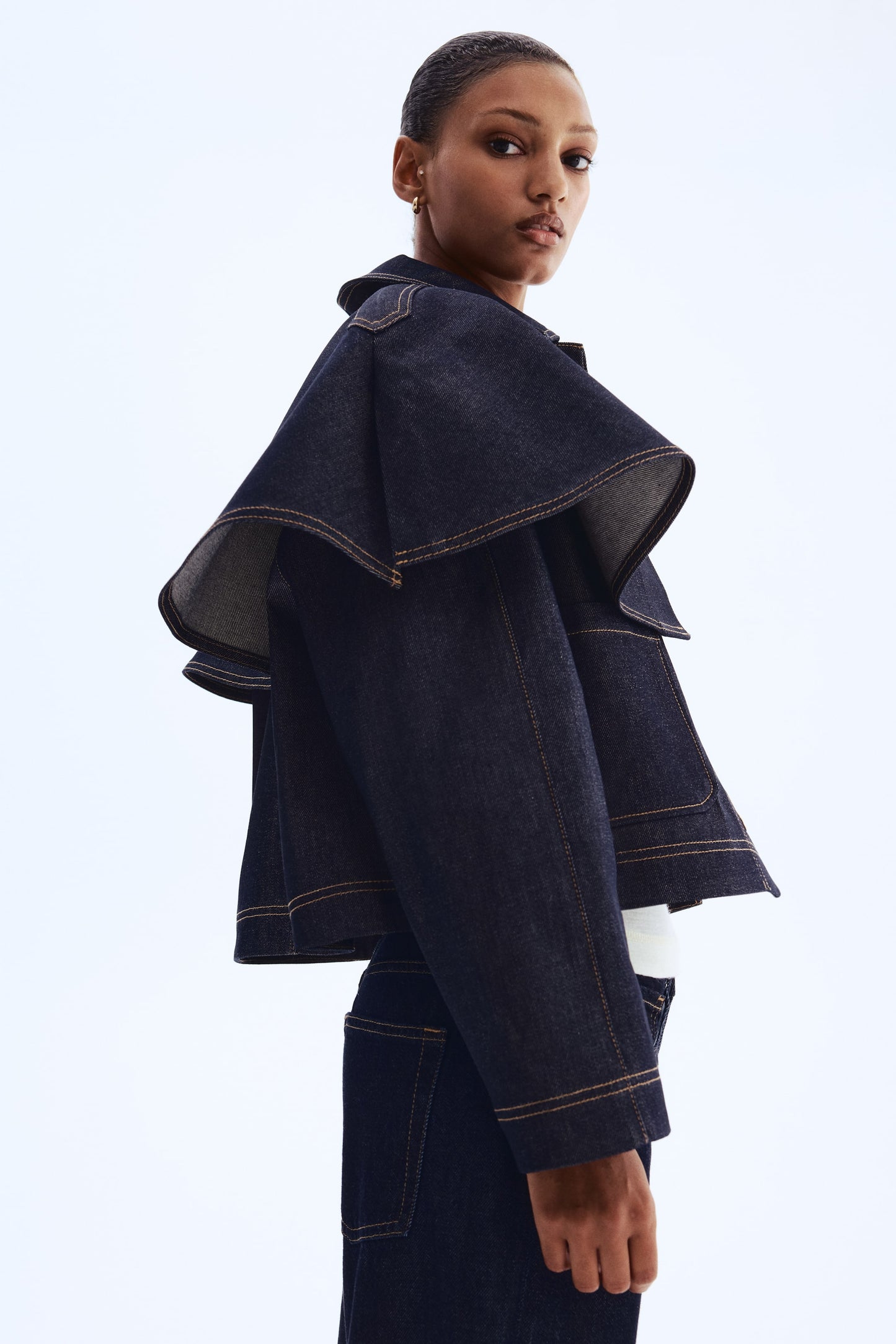 Cape-detail denim jacket