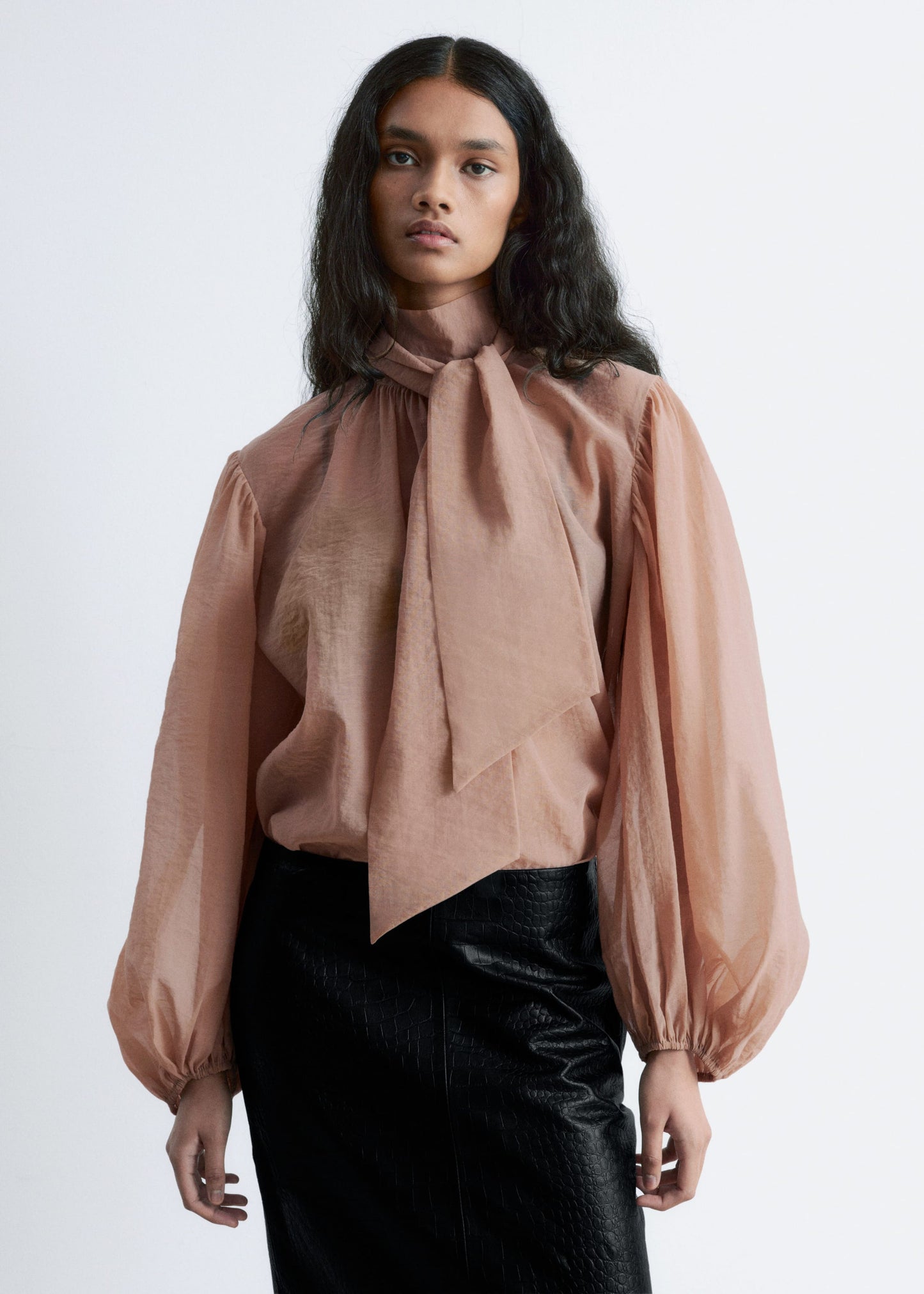 Puff-Sleeve Bow-Detail Blouse
