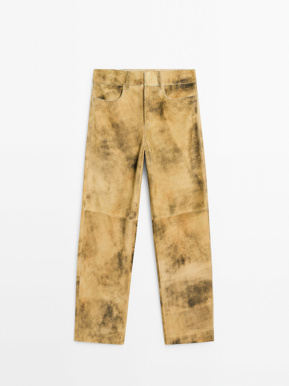 Worn effect suede leather trousers