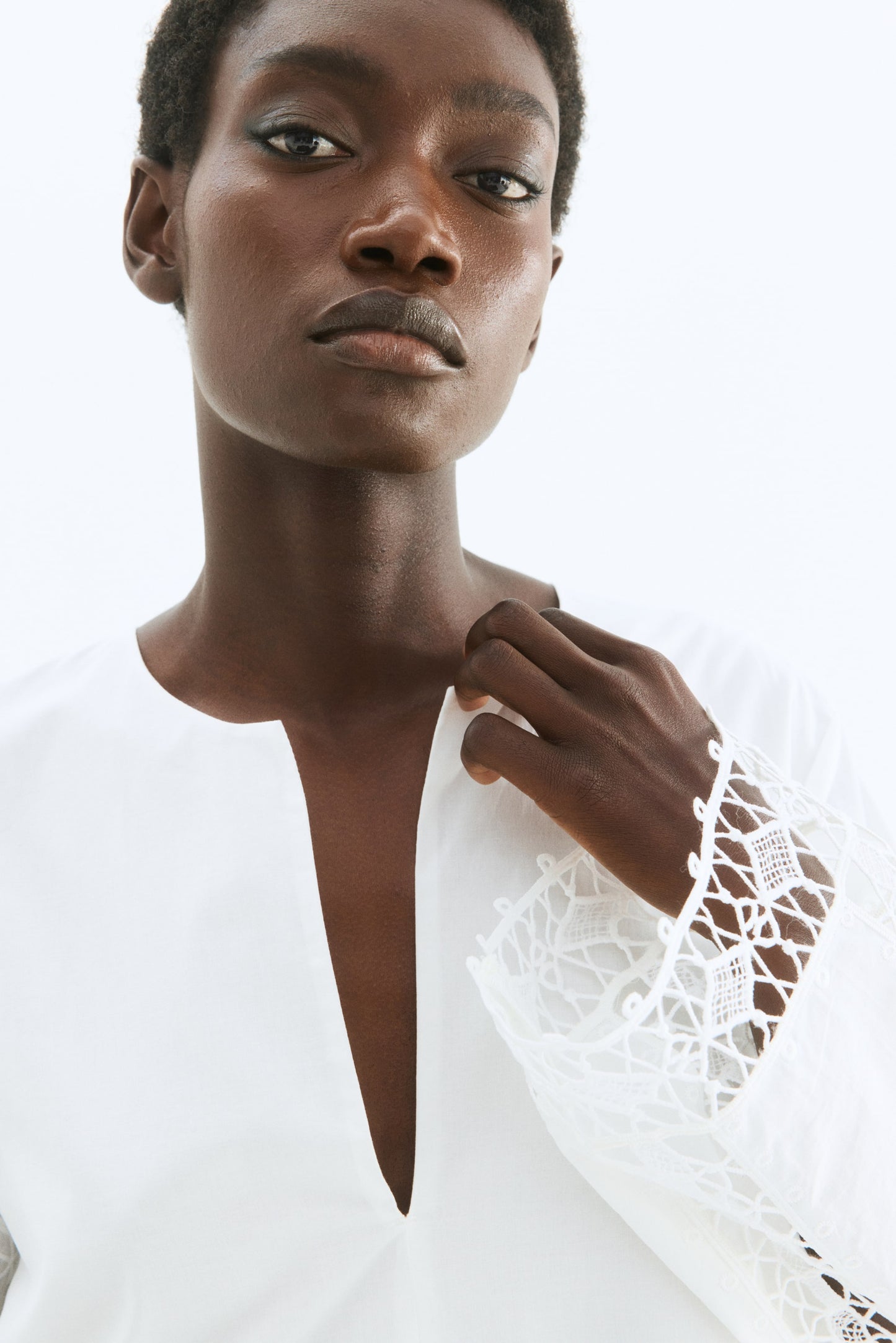 Lace-inset cotton dress