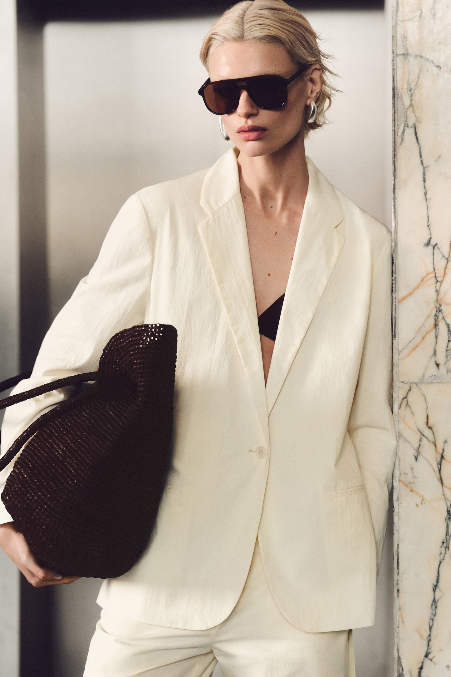 Tie-waist cotton blazer