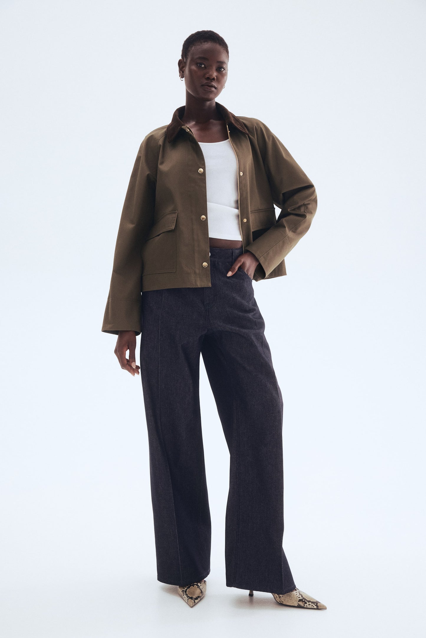 Corduroy-collar jacket