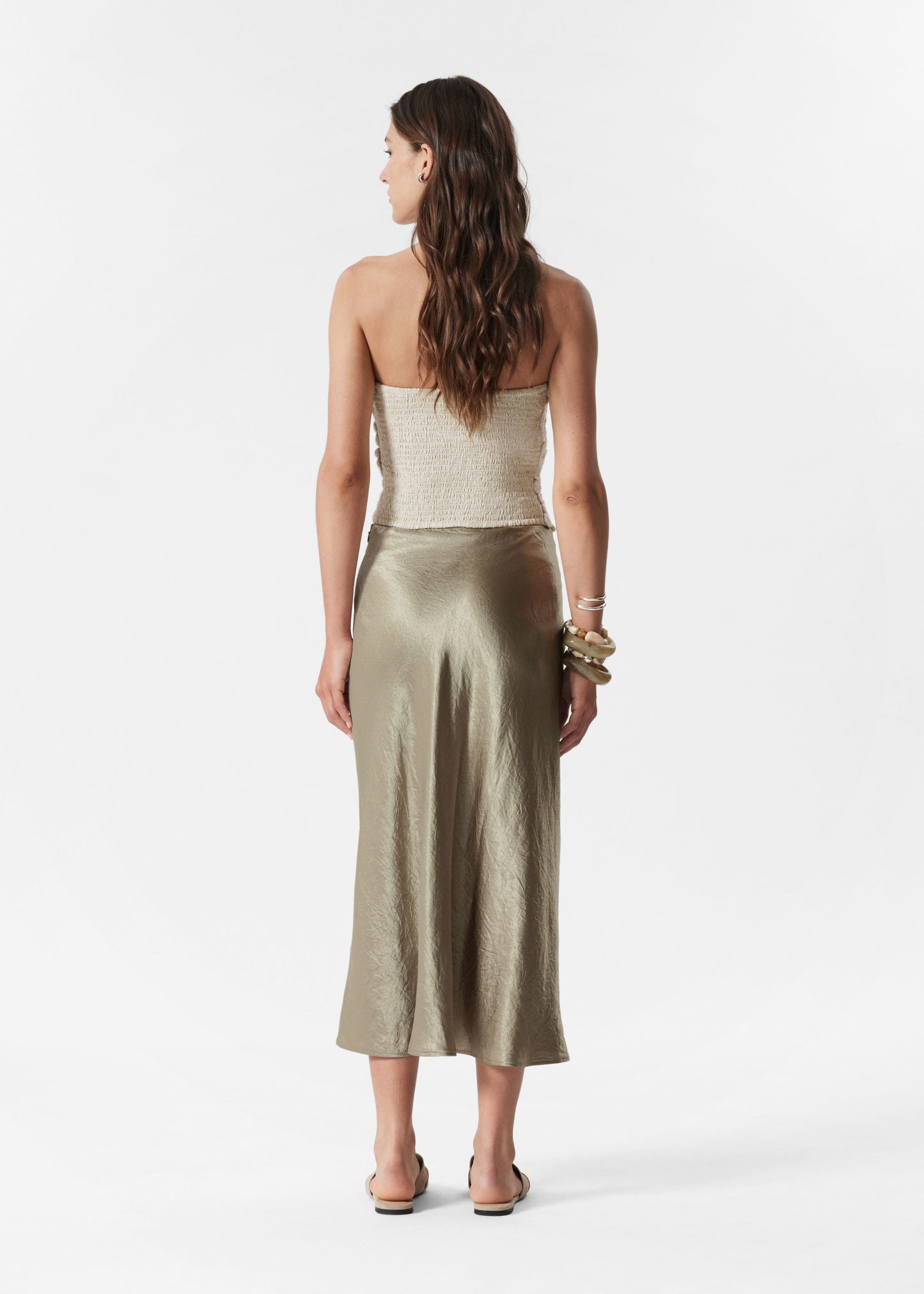 Drawstring Satin Midi Skirt