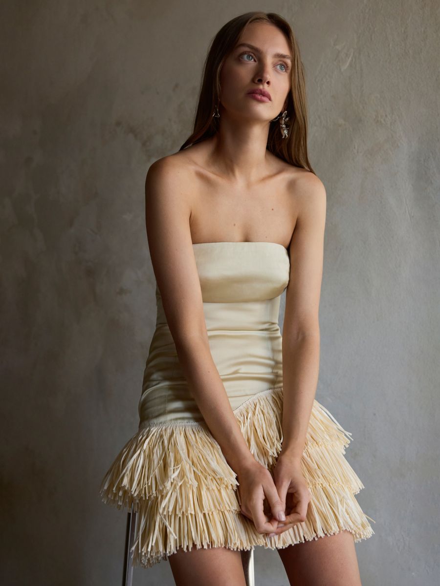 Bandeau dress with fringes