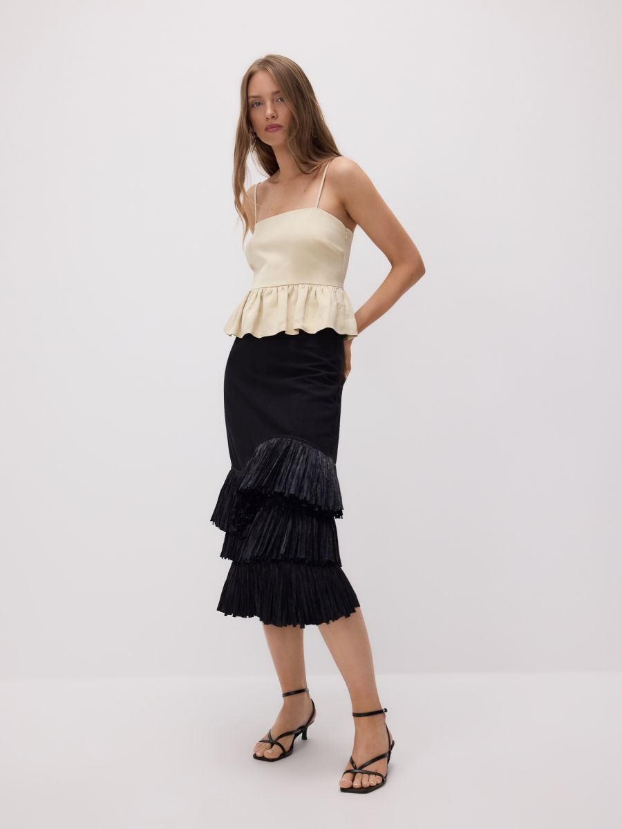 Satin top with peplum hem