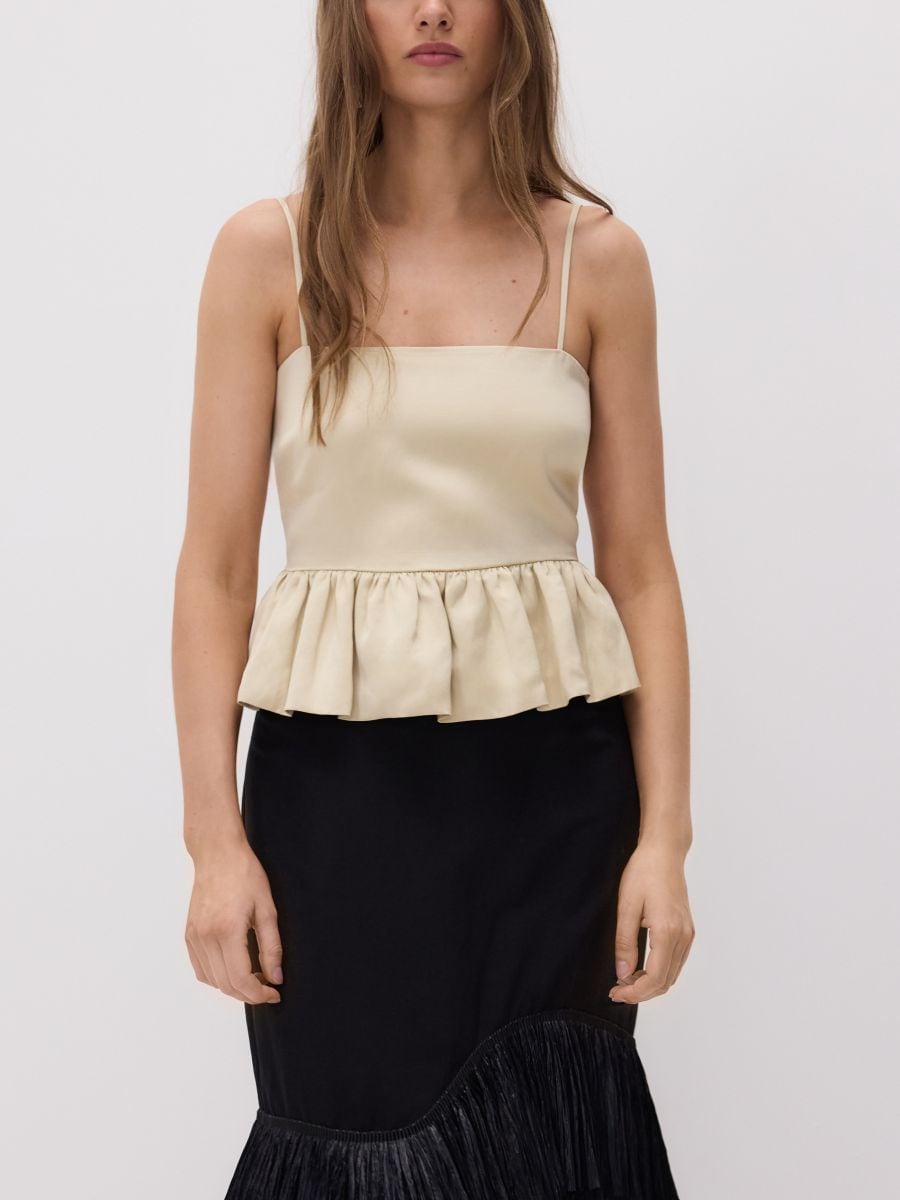 Satin top with peplum hem