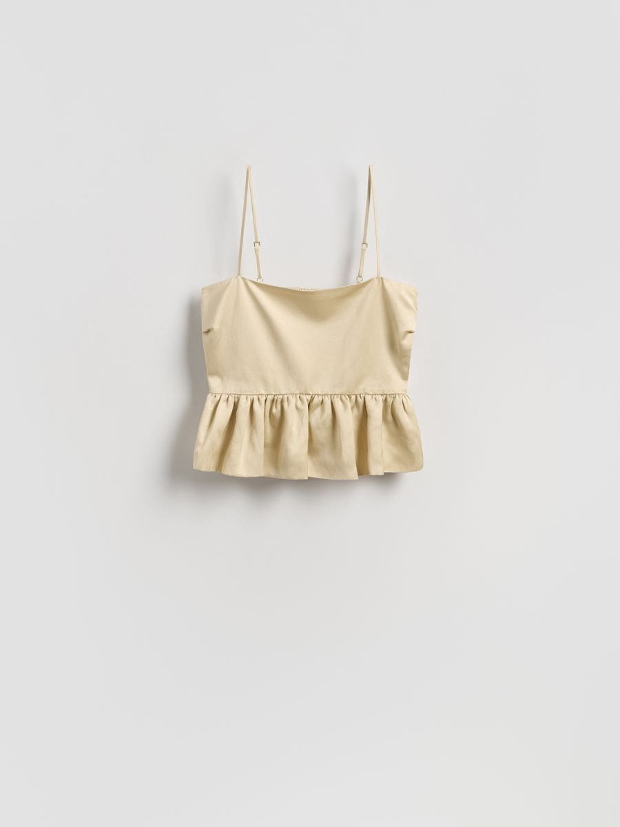 Satin top with peplum hem