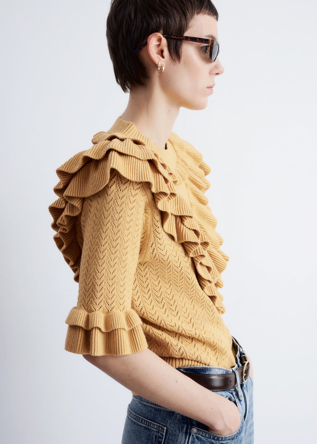 Pointelle-Knit Ruffle Top