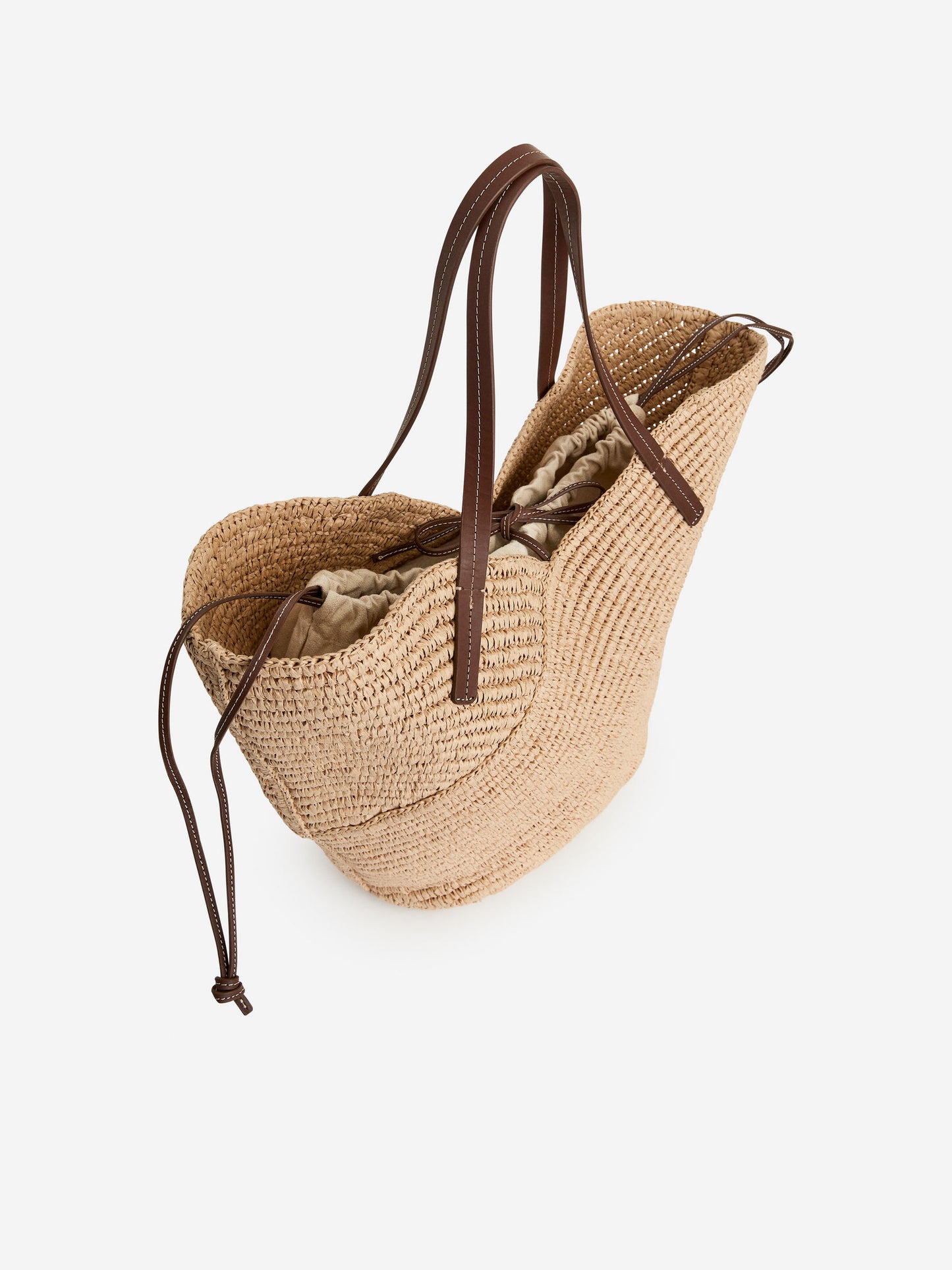 Leather-Detail Straw Tote