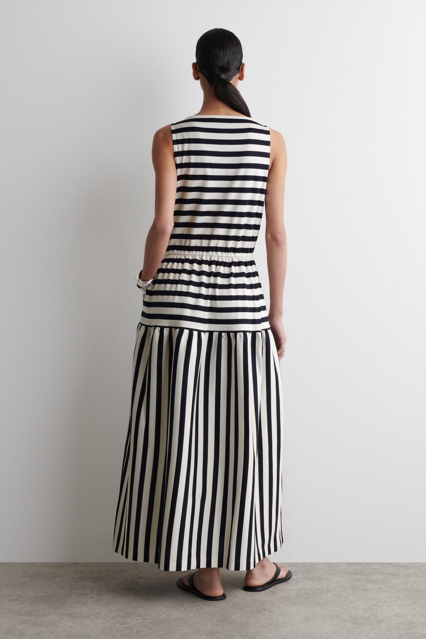 Boat-Neck Gathered Midi Dress