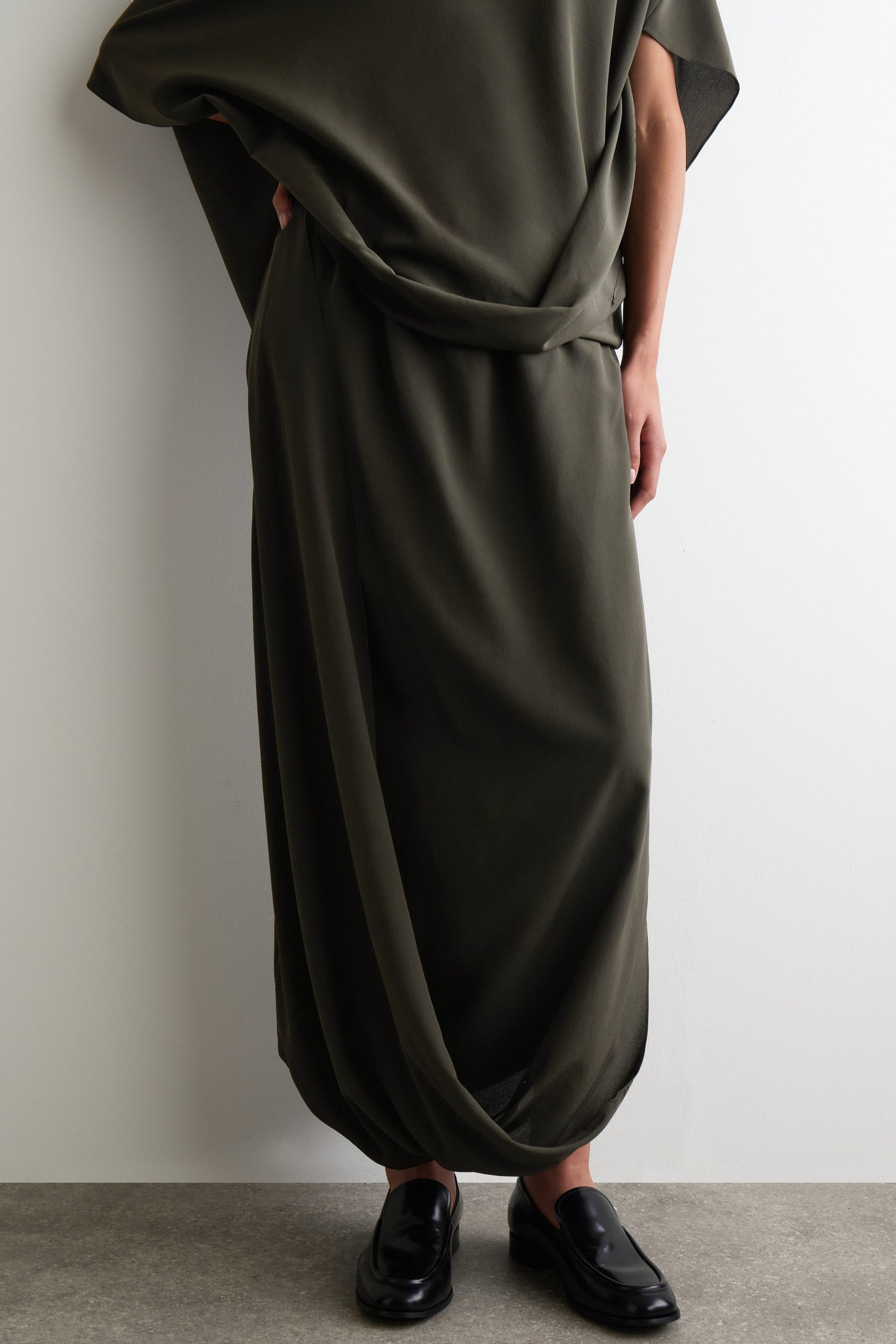 Draped Silk Midi Skirt