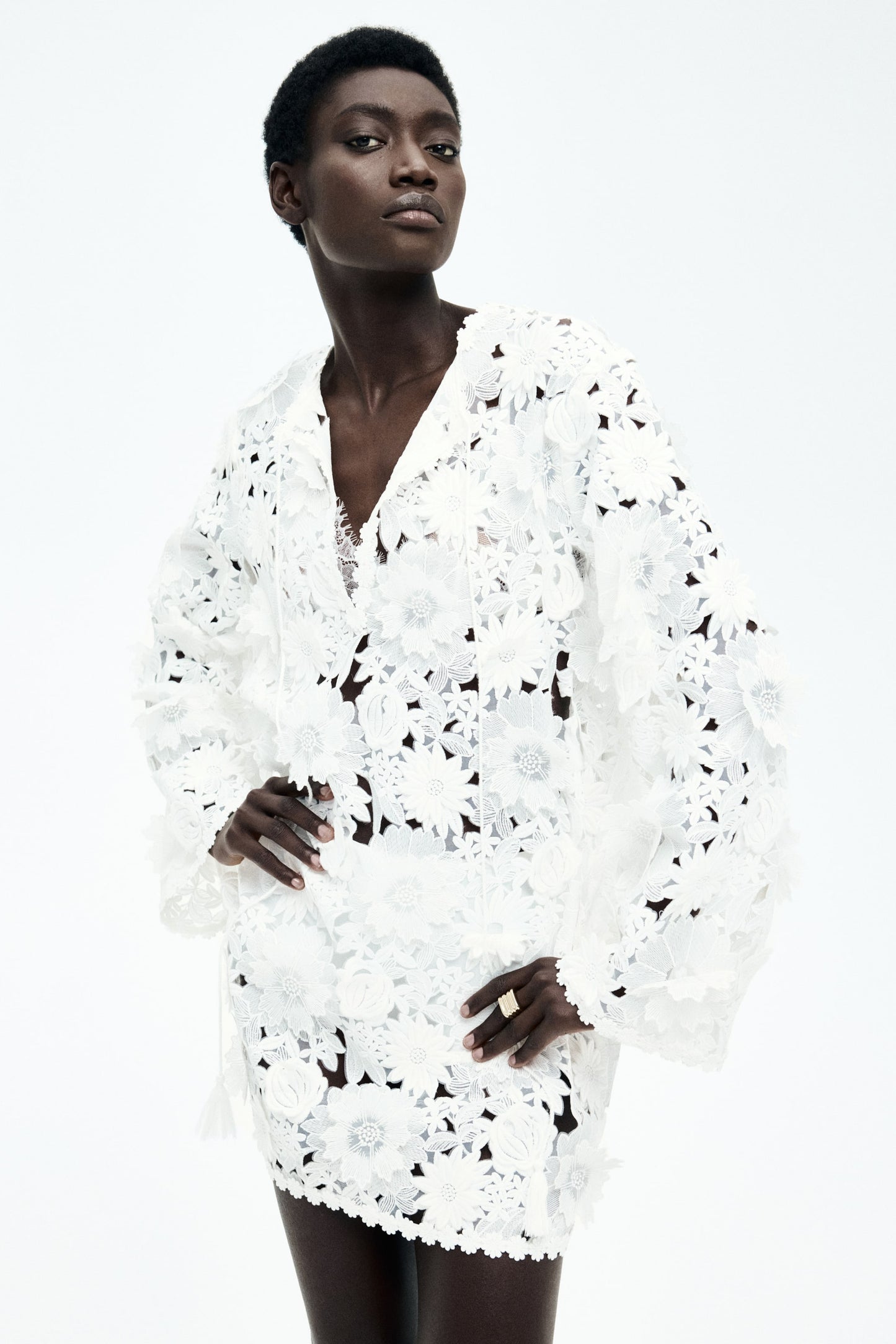 Floral-appliquéd lace dress