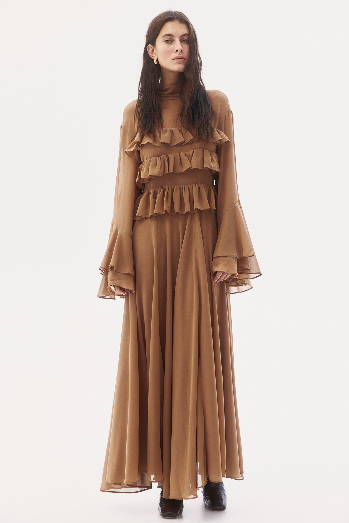Frill-trimmed chiffon dress