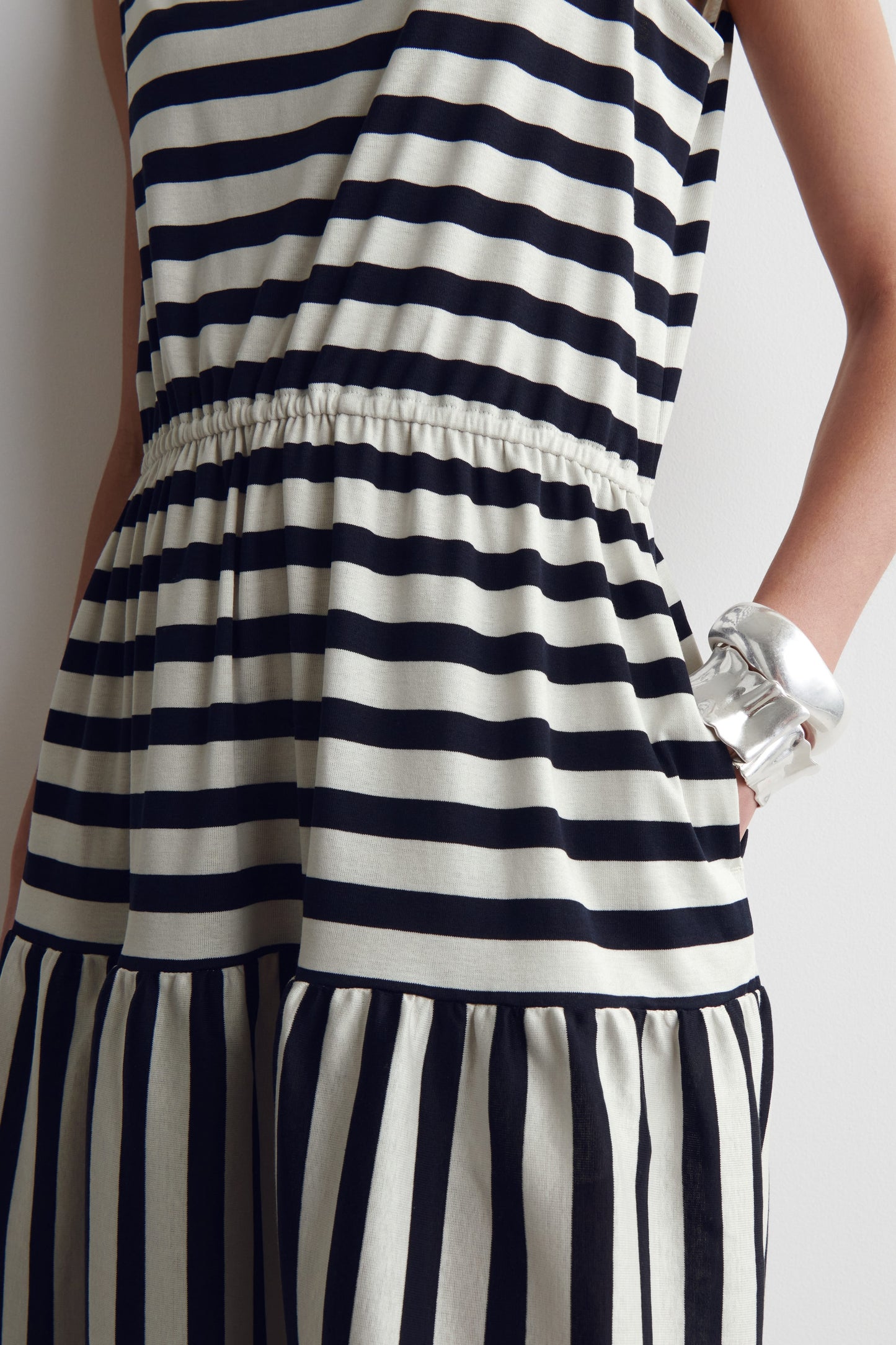 Boat-Neck Gathered Midi Dress