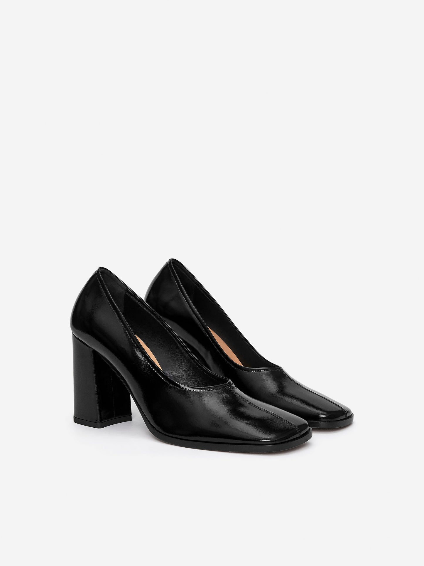 Block Heel Leather Pumps