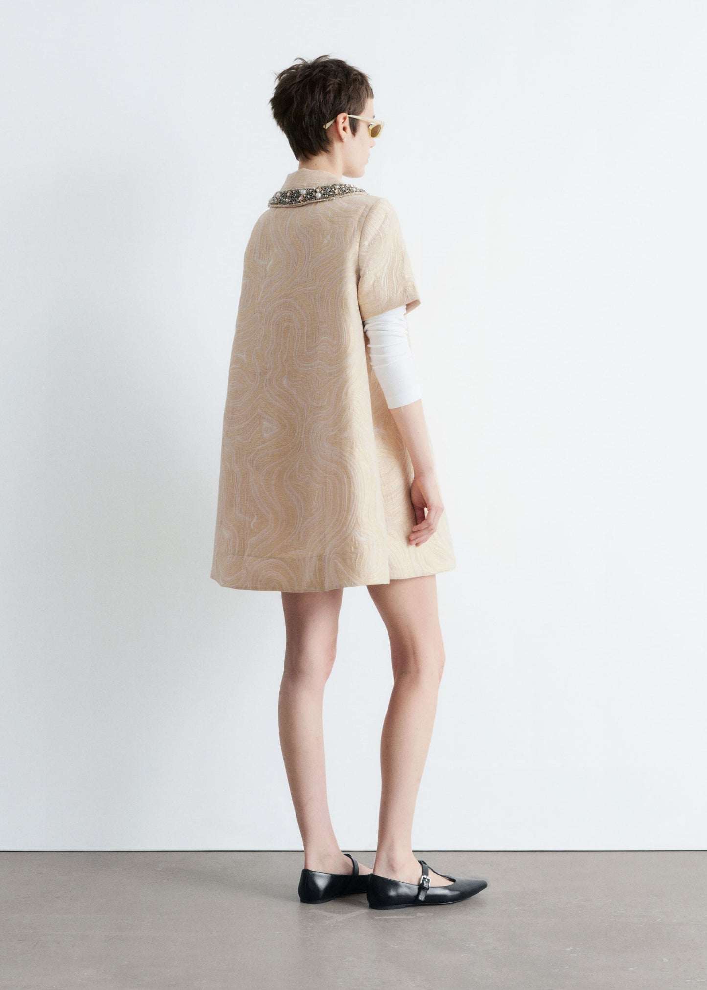 Short-Sleeve Jacquard Mini Dress