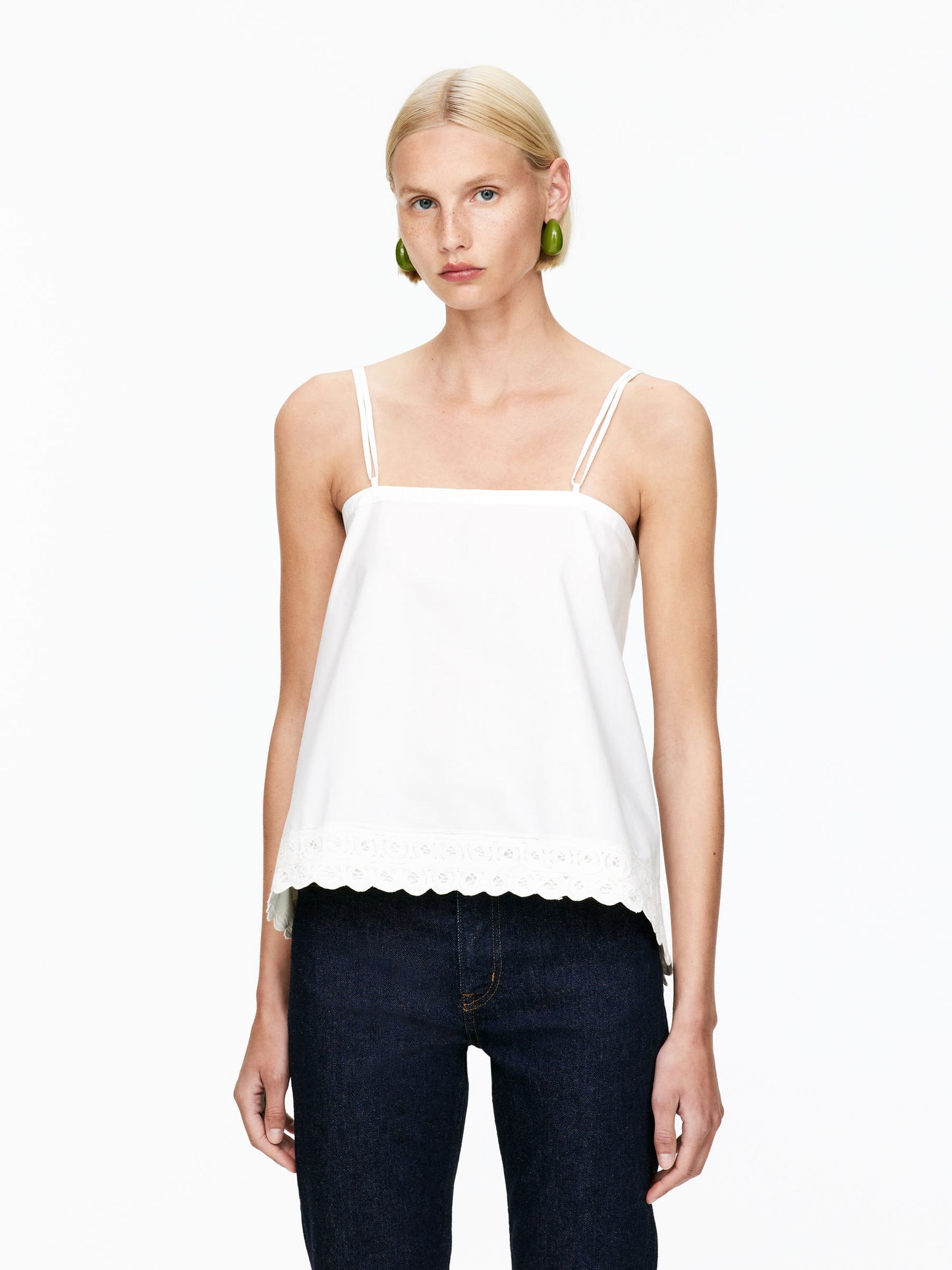Embroidery-Detail Strap Top