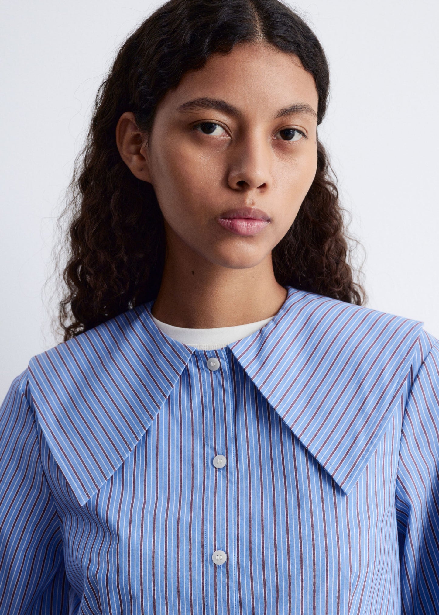Oversized Collar Striped Shirt