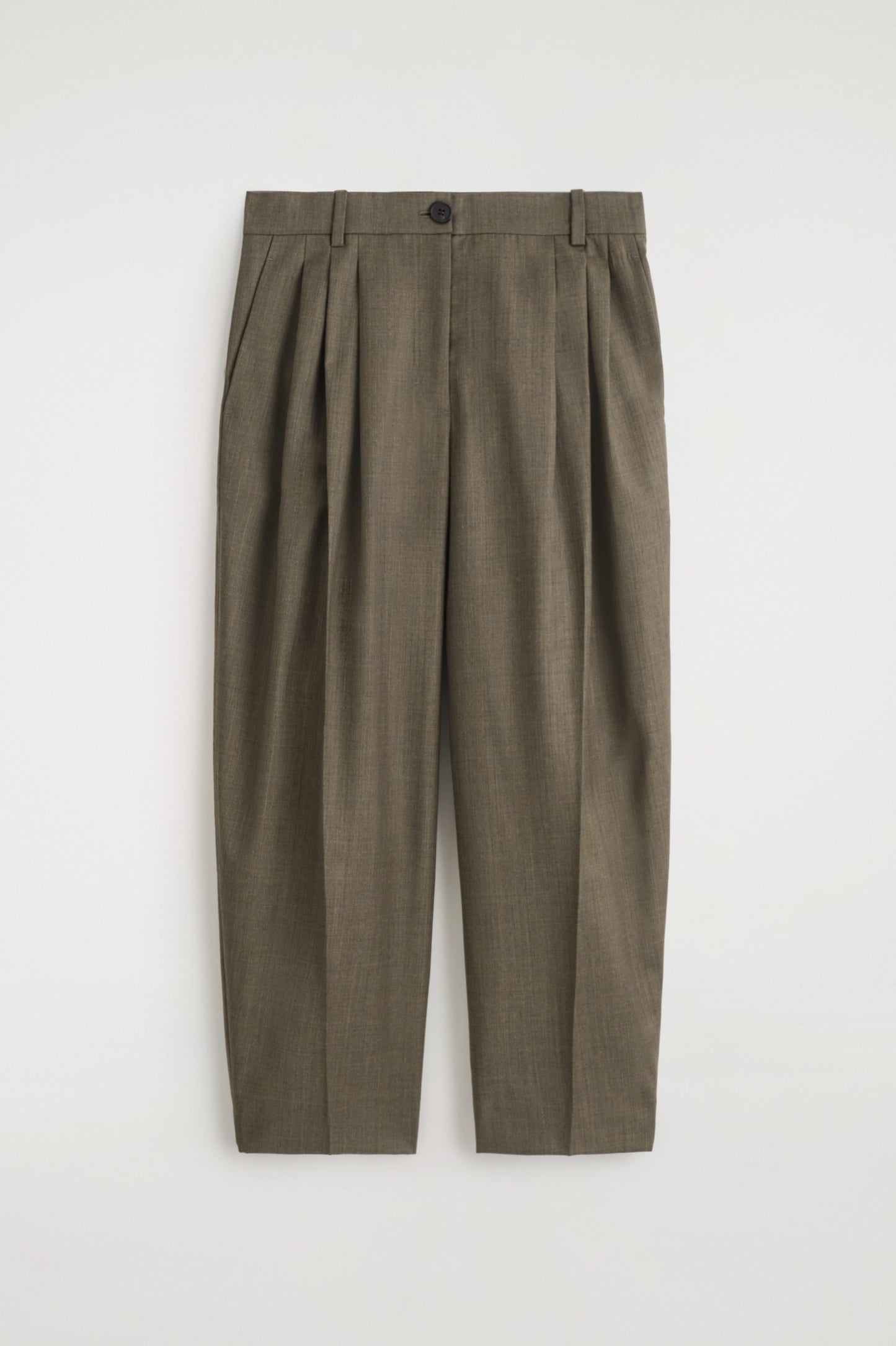 Pleated Barrel-Leg Wool Trousers