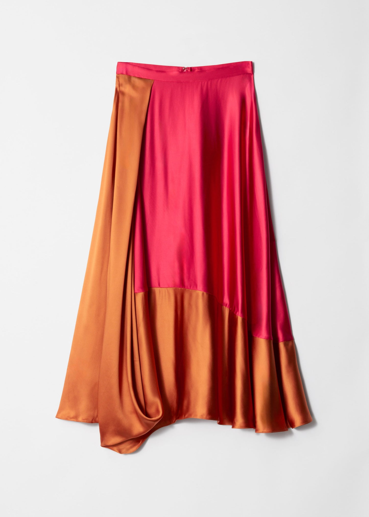 Colour-Block Satin Midi Skirt