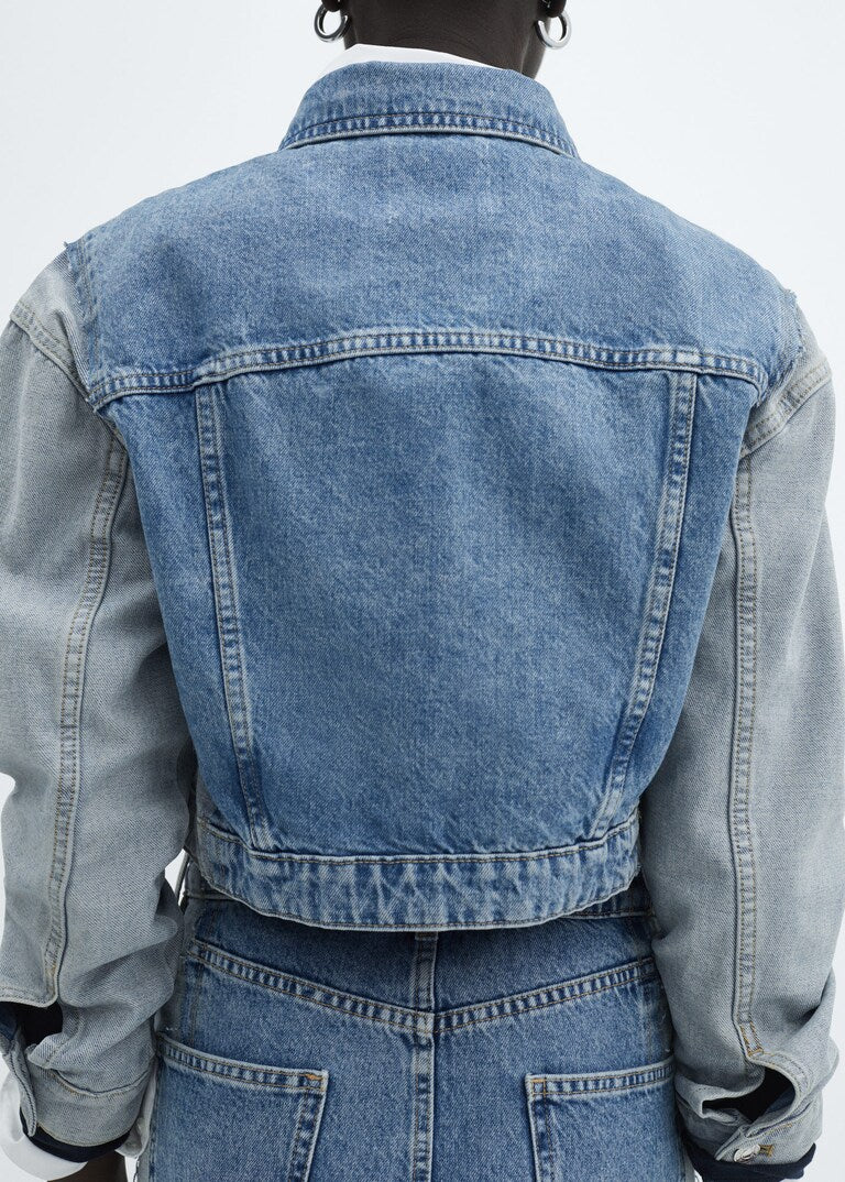Two-tone cropped denim jacket