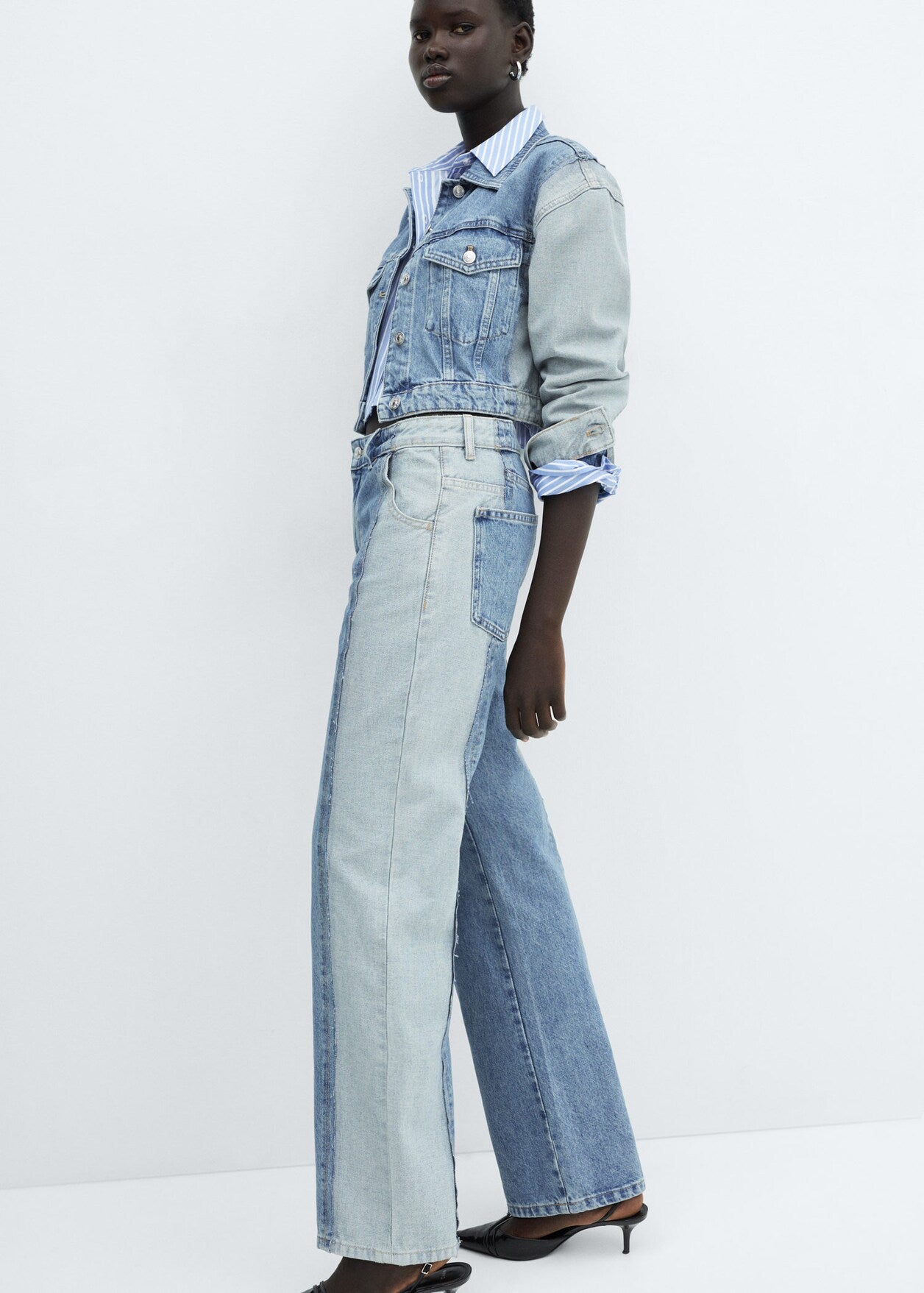 Two-tone straight jeans