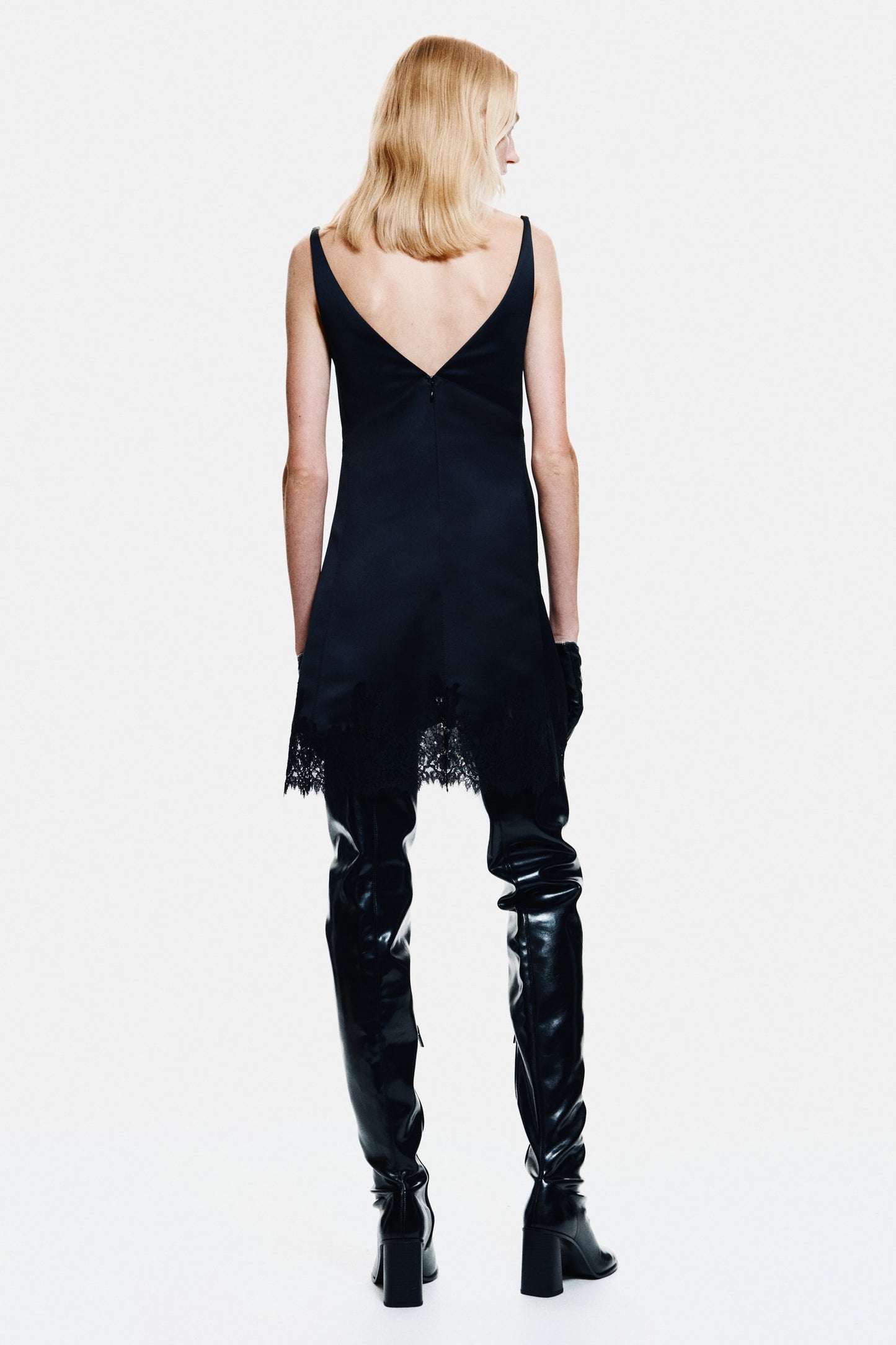 Lace-trimmed satin dress