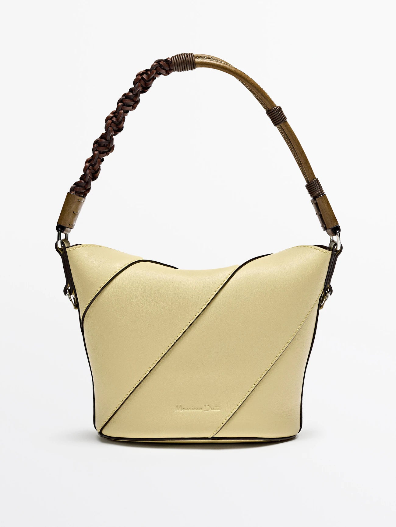 Nappa leather crossbody bag with woven strap