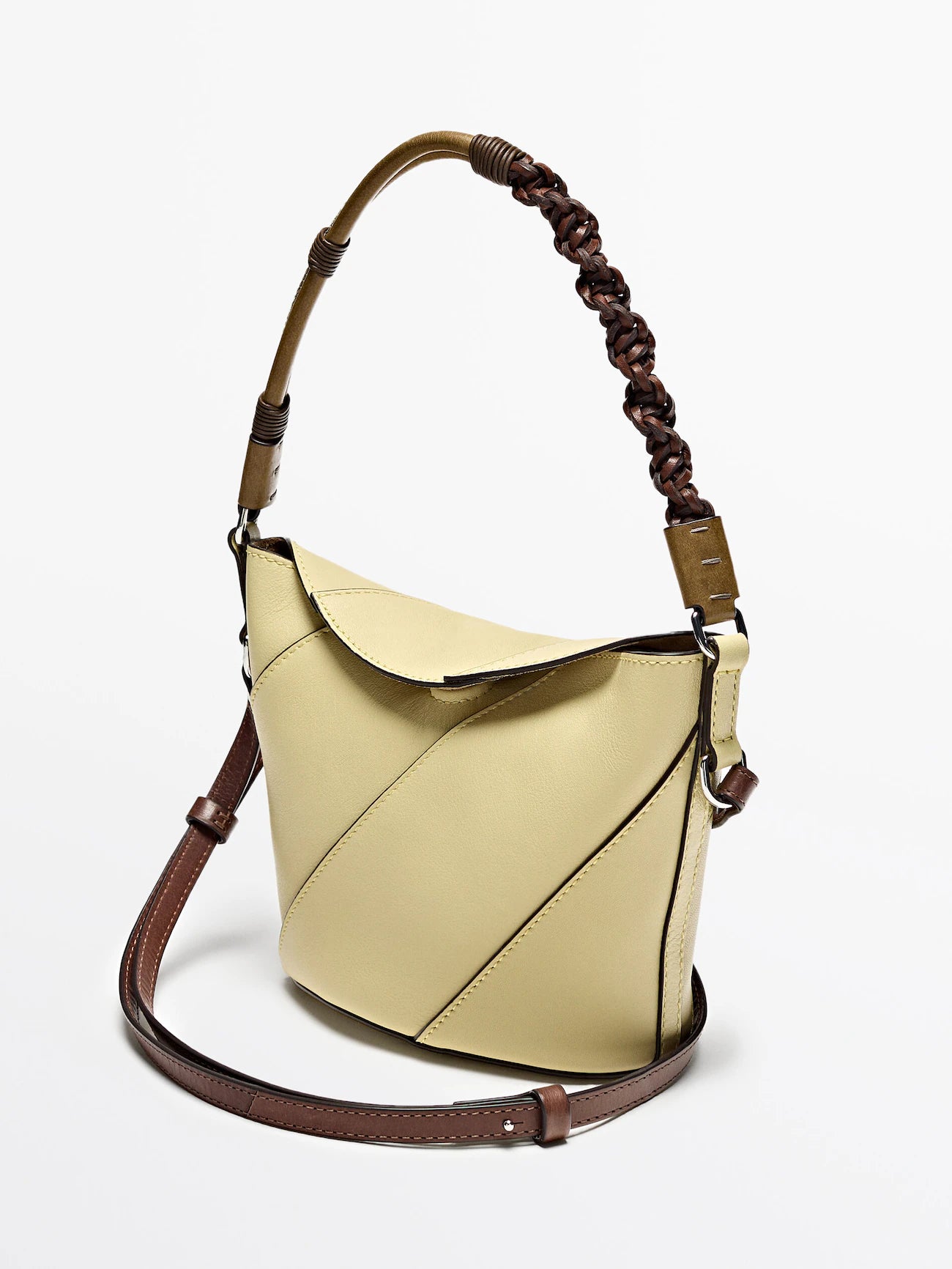 Nappa leather crossbody bag with woven strap