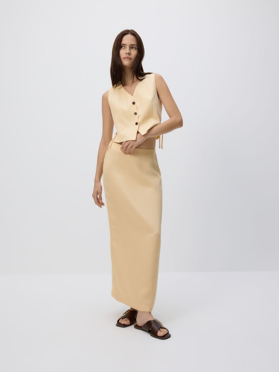 Linen blend midi skirt