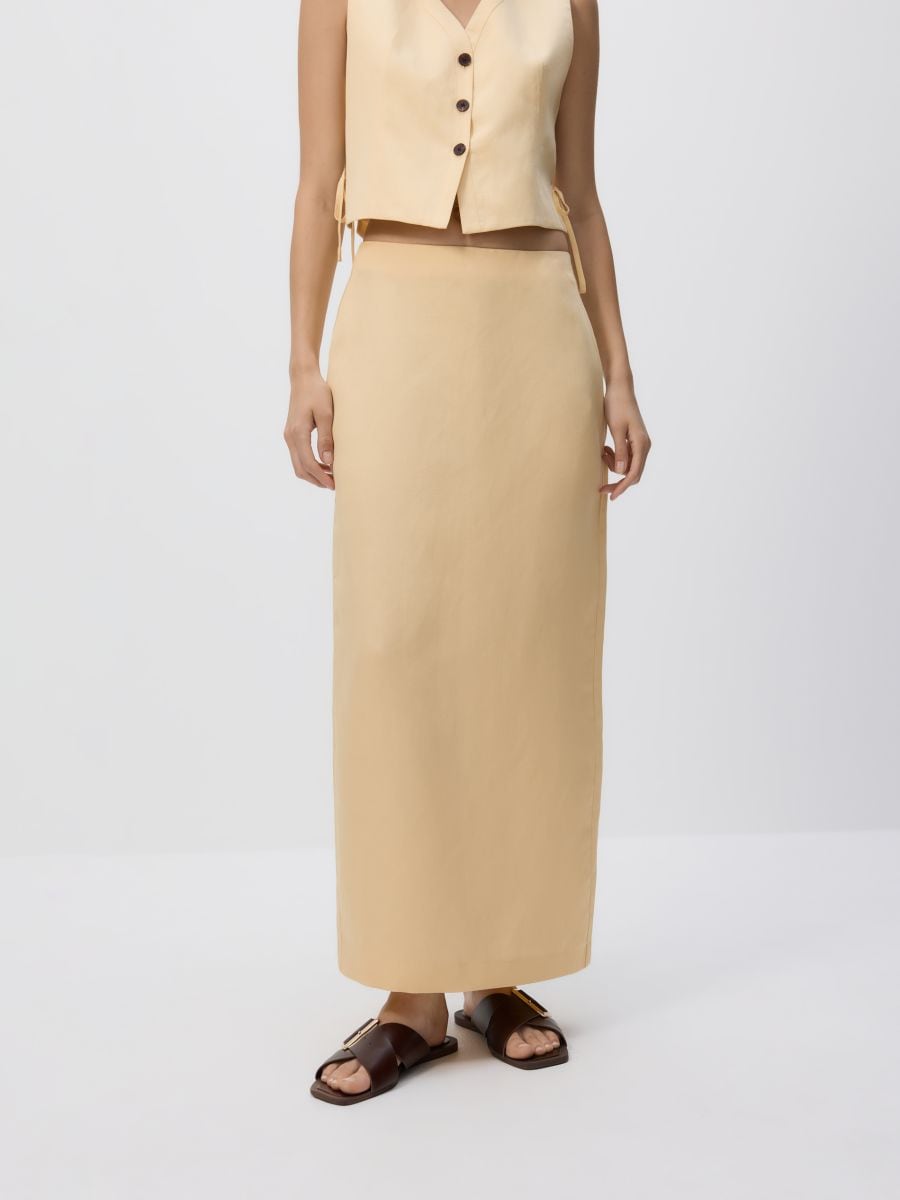 Linen blend midi skirt