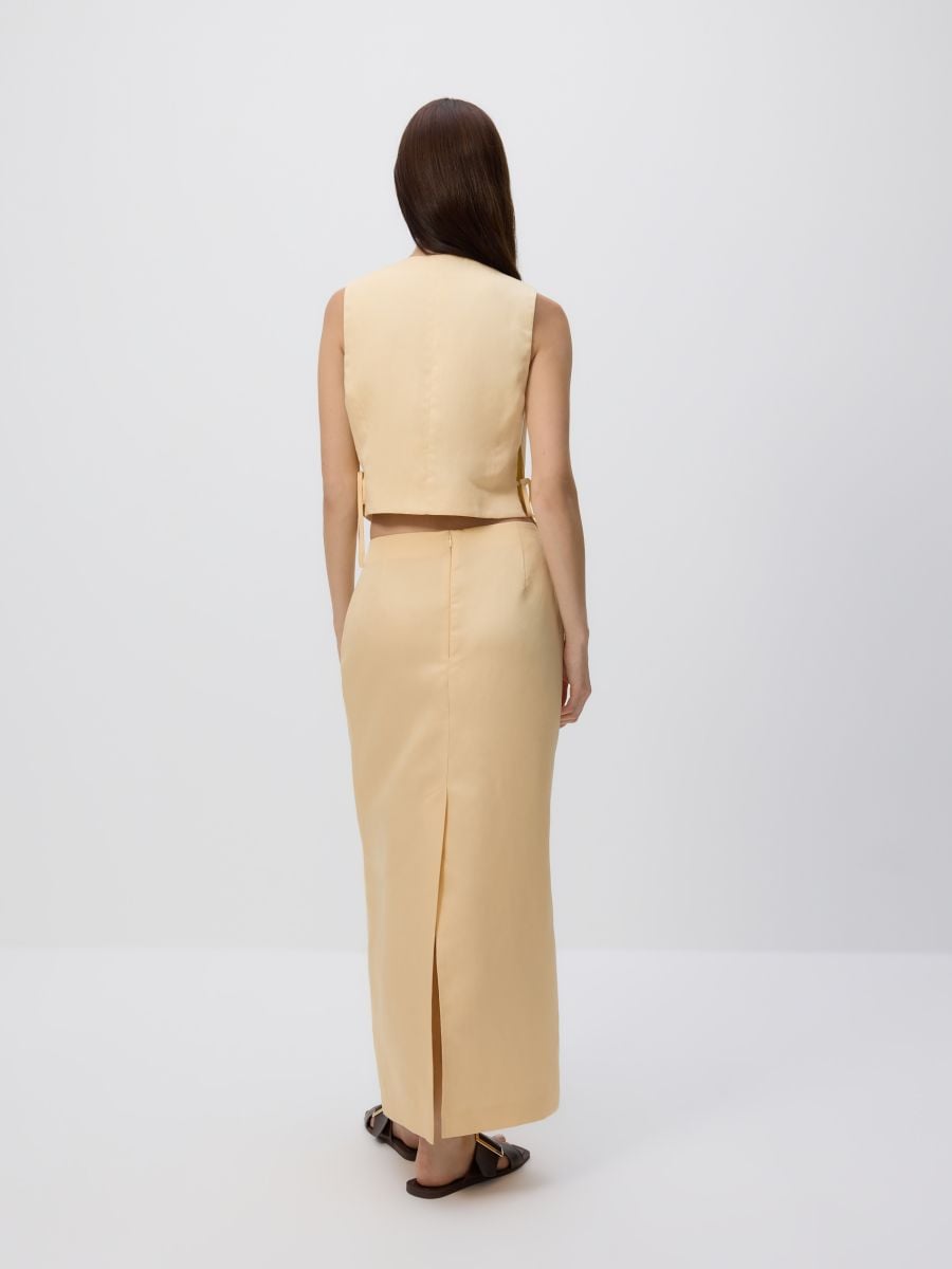 Linen blend midi skirt