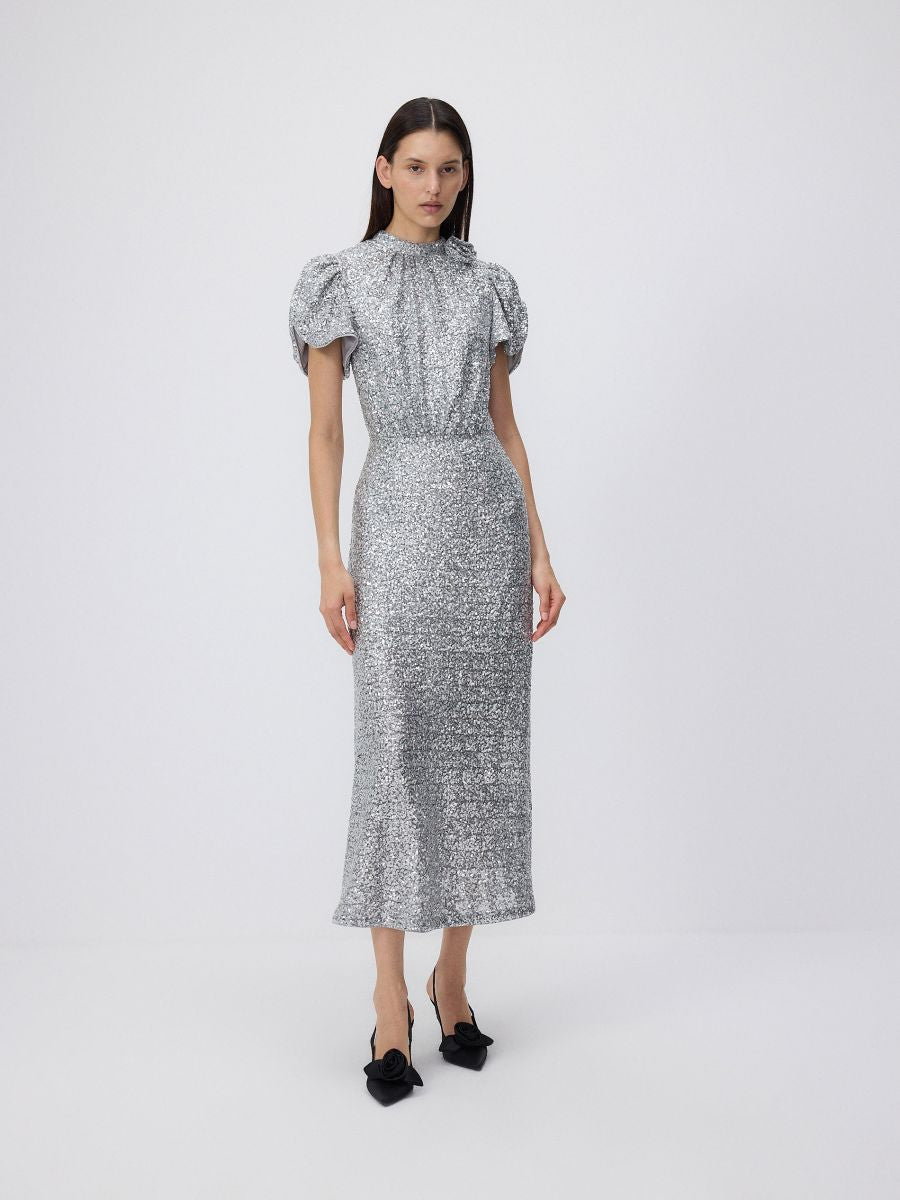 Sequin dress with puff sleeves