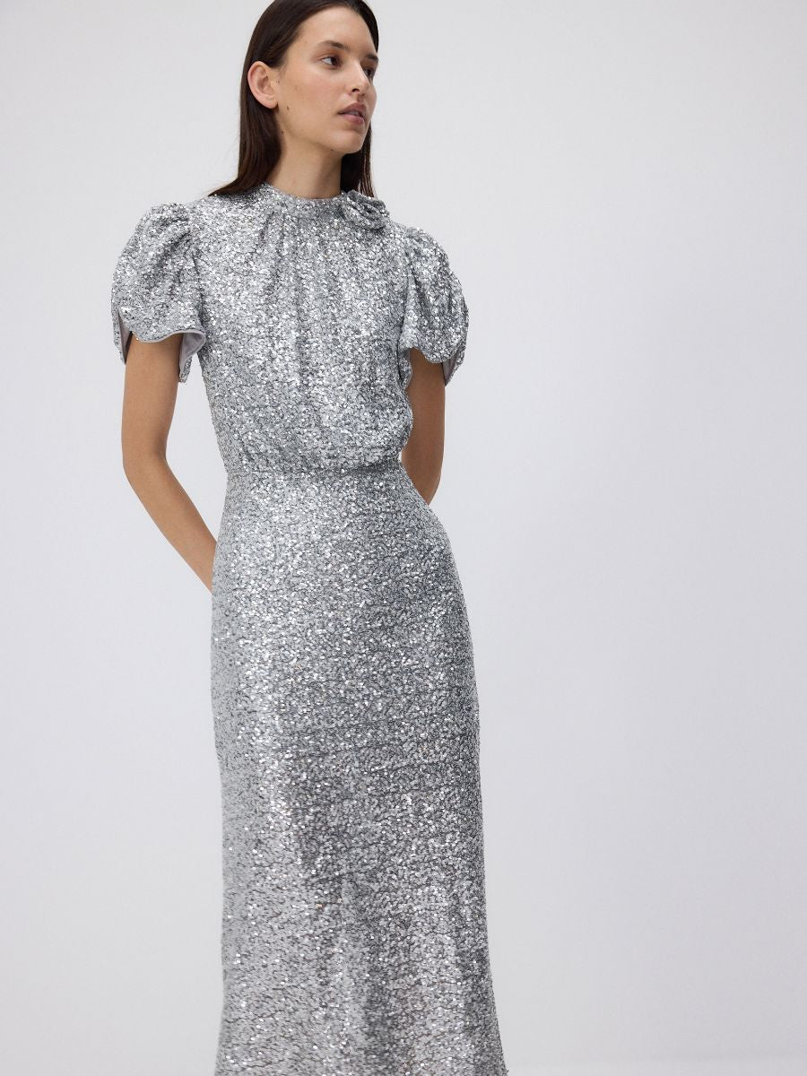 Sequin dress with puff sleeves