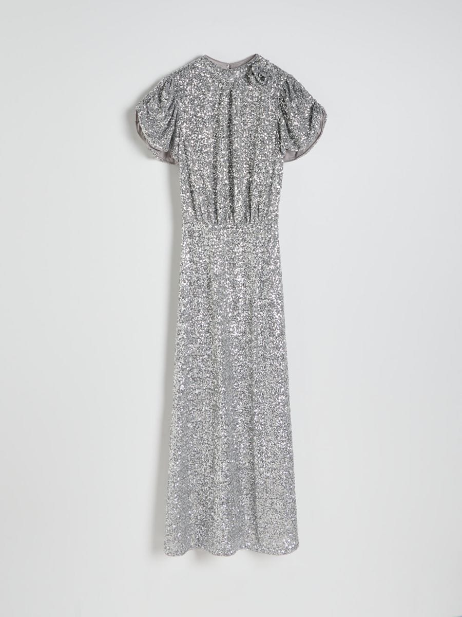 Sequin dress with puff sleeves